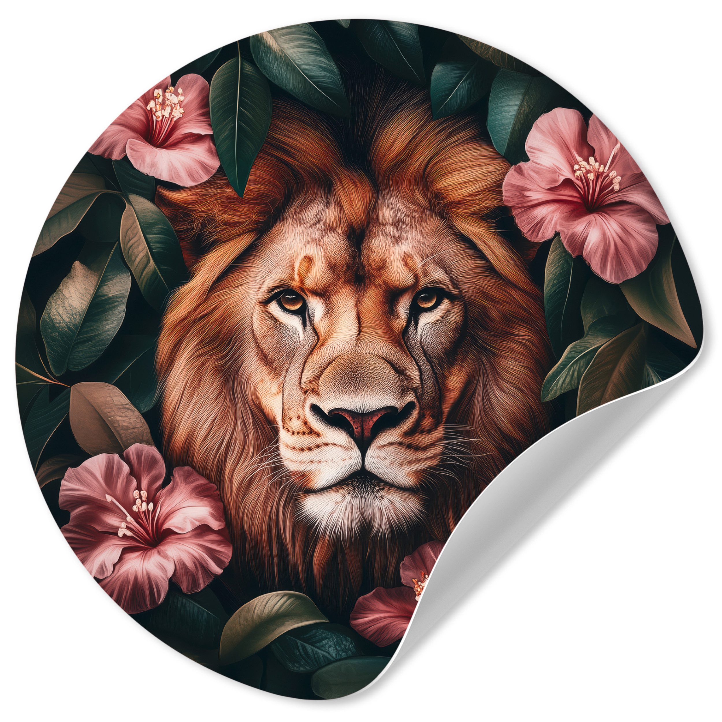 MuchoWow Wandsticker Löwe - Rosa Blumen günstig online kaufen
