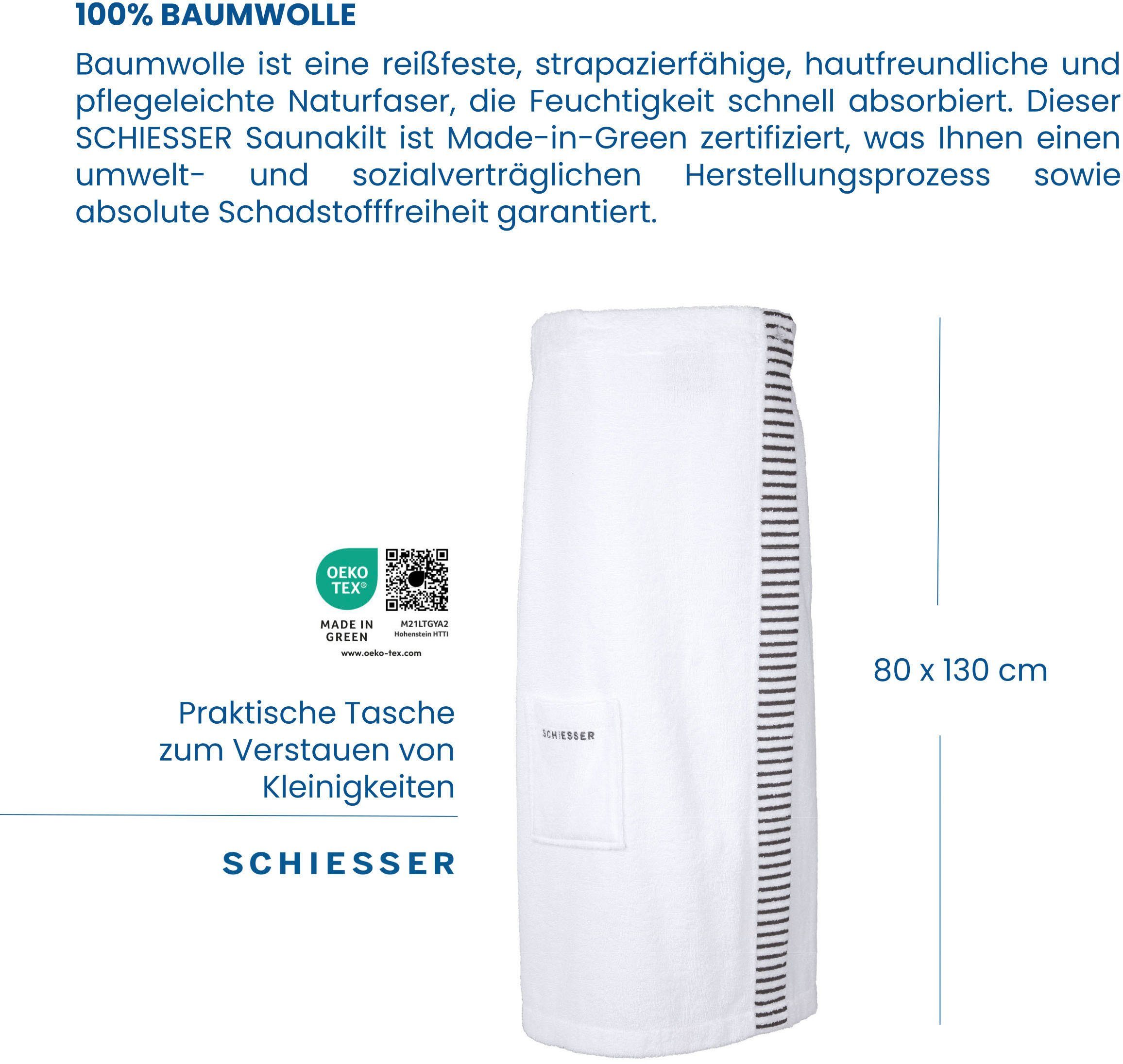 saugstarkem aus und für Schiesser Rom Weiß Knöpfe, Baumwoll-Frottier, Saunakilt Kurzform, Damen Streifen-Akzent Frottier, Sarong Logostickerei mit