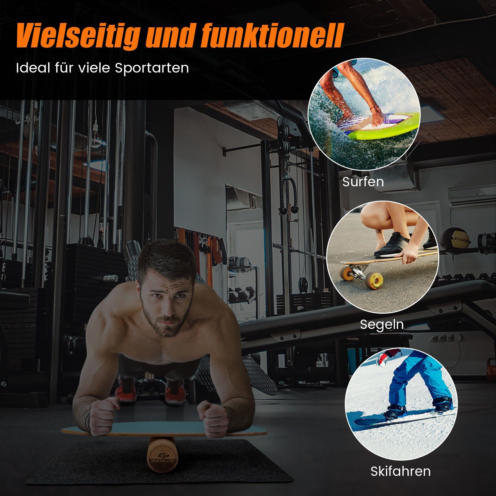 COSTWAY Balanceboard, aus Holz, für zuhause, inkl. Korkrolle, bis 227kg