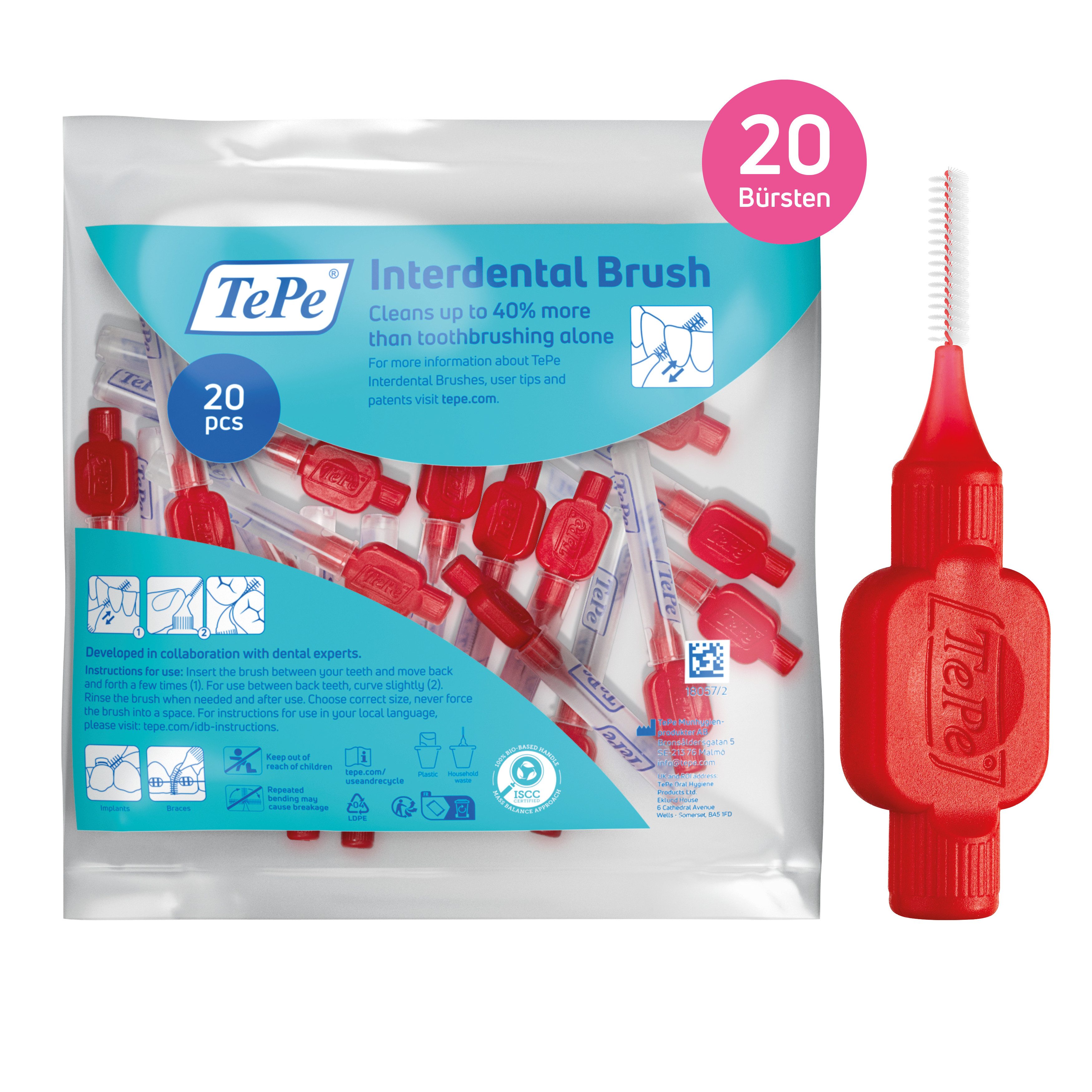 TePe Interdentalbürsten Original Zahnreinigungsstäbchen aus Schweden, Effiziente Zahnpflege, ISO-Größe 2, 20 Stk.