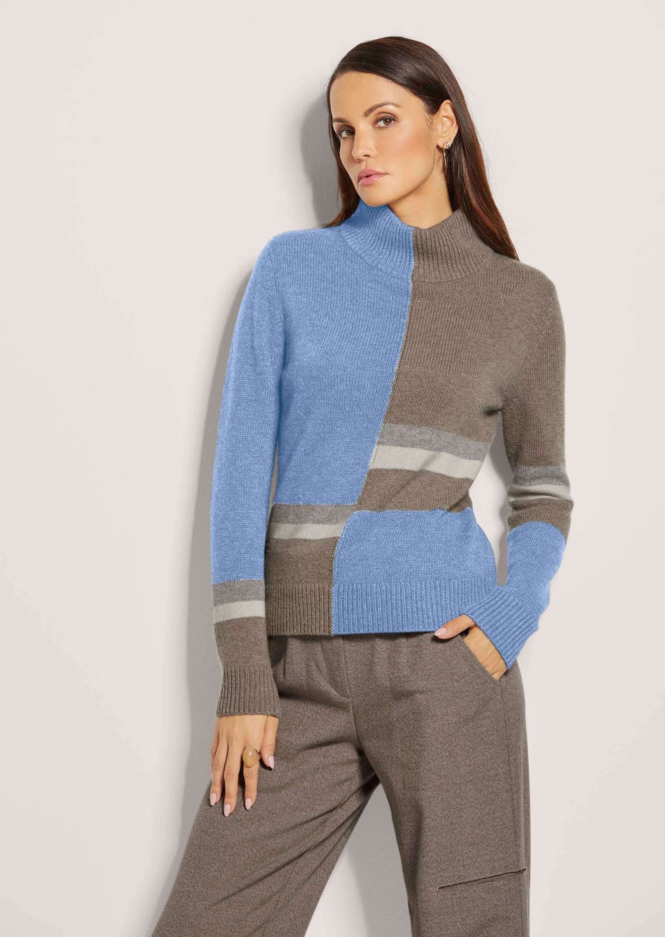 Strickpullover Stehkragen-Pullover mit Intarsien