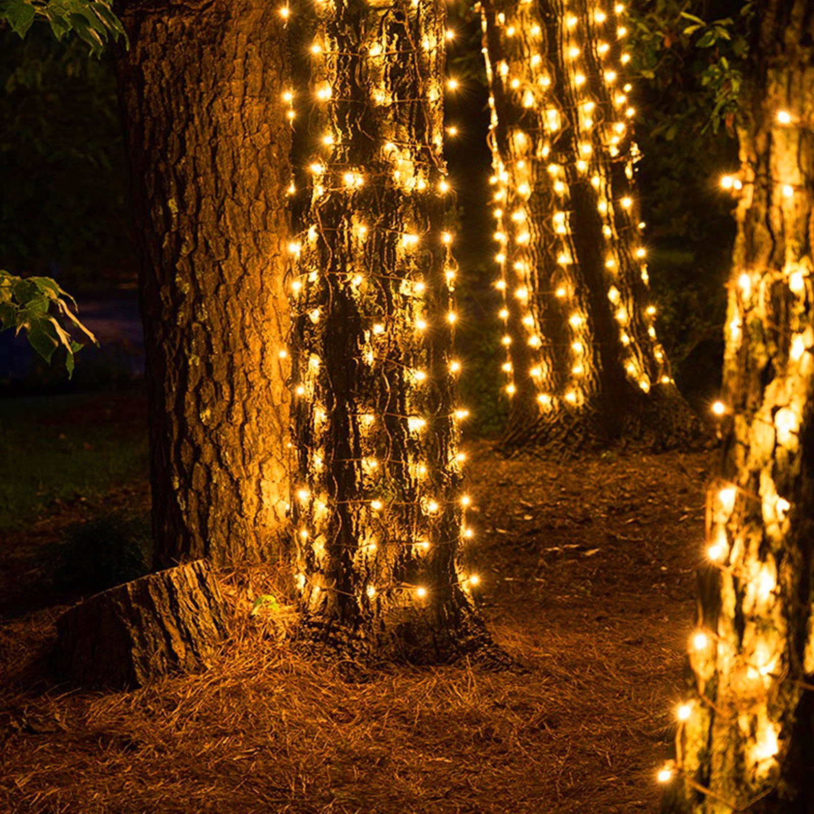 Rosnek LED-Baummantel 20m LED Lichterkette for Außen Innen Party Weihnachten Garten Baum, 156-flammig, mit 3M-Verlängerungskabel Gelb