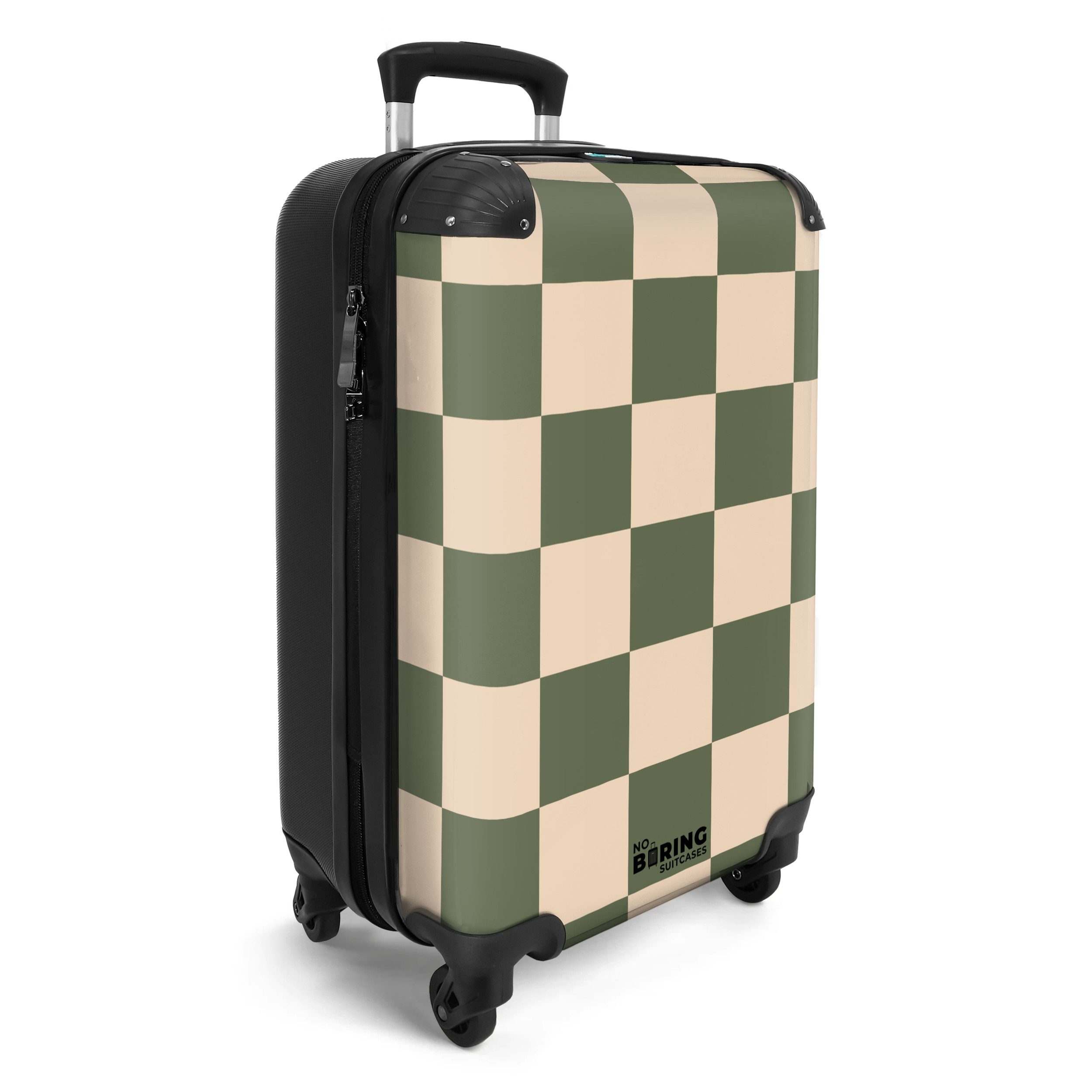 NoBoringSuitcases.com© Hartschalen-Trolley Grün mit beigem Schachbrettmuster 55x35x20cm, Reisekoffer mit 4 Rollen, Carry on luggage, Männer – Bild 2 von 5