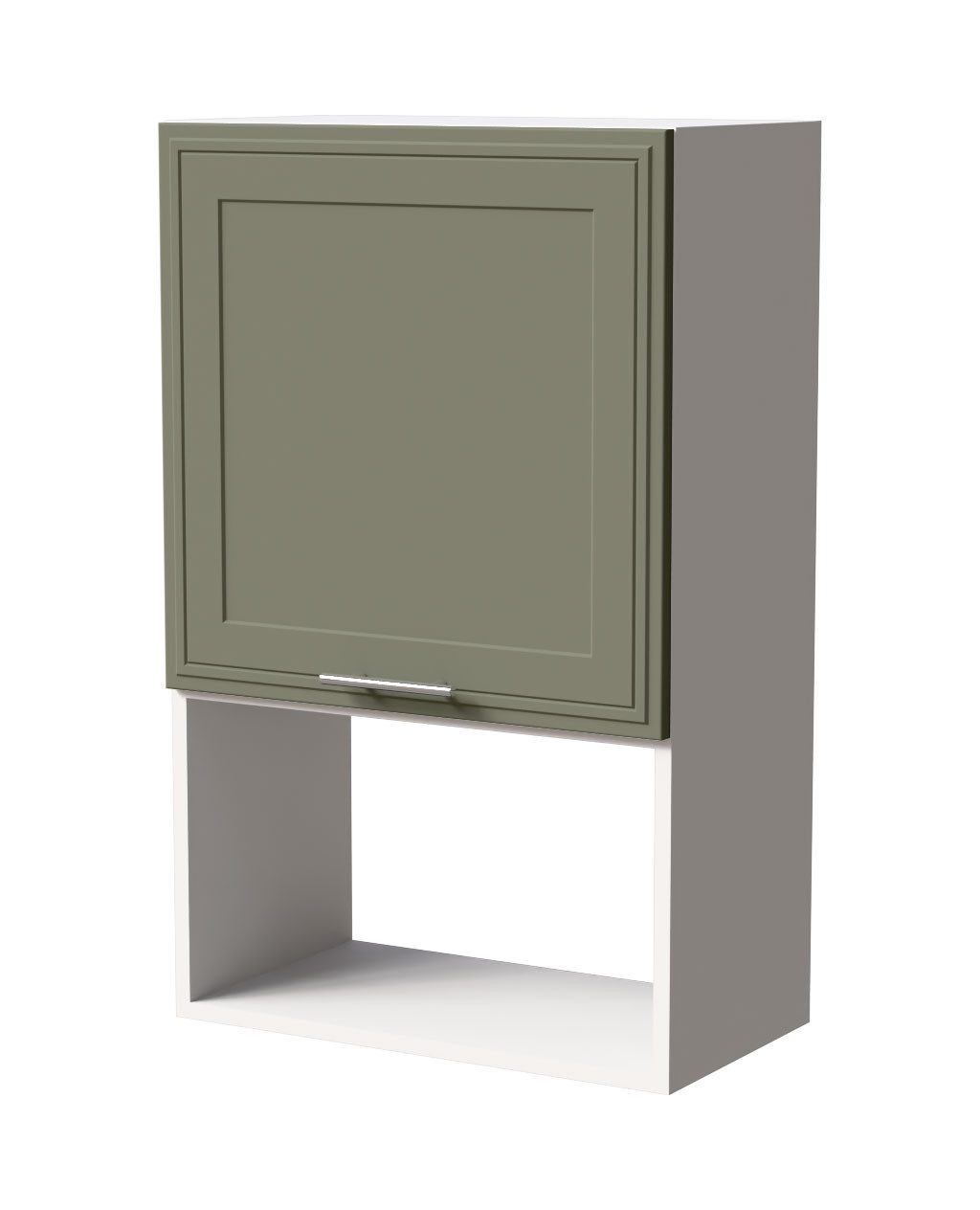 Feldmann-Wohnen Mikrowellenumbauschrank Salo (W4MK/60, 1 Tür, 1 Gerätefach, 1-St., moderne Kassettenoptik, folierte Fronten) weiß / reed green matt
