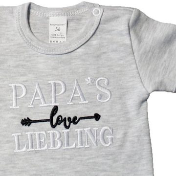 Babymajawelt Kurzarmbody Babybody "Papa´s Liebling" grau - Stickerei, Spruchbody aus reiner Baumwolle Made in Europa, Geschenk für Mama, Body mit Druckkönpfen am Hals und im Schritt