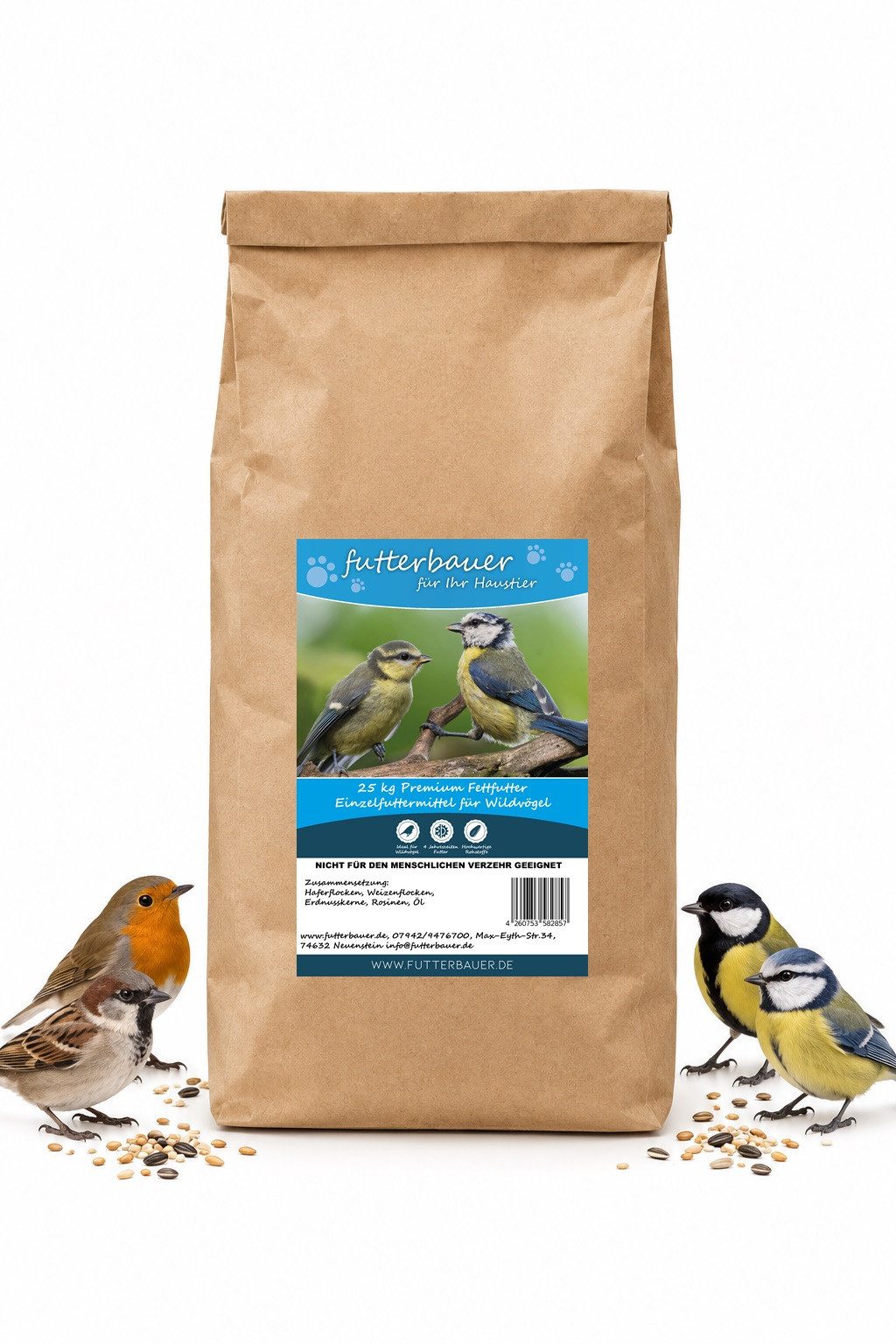 futterbauer Futterbauer Premium Line 25 kg Fettfutter Vogelfutter, für: Vogel