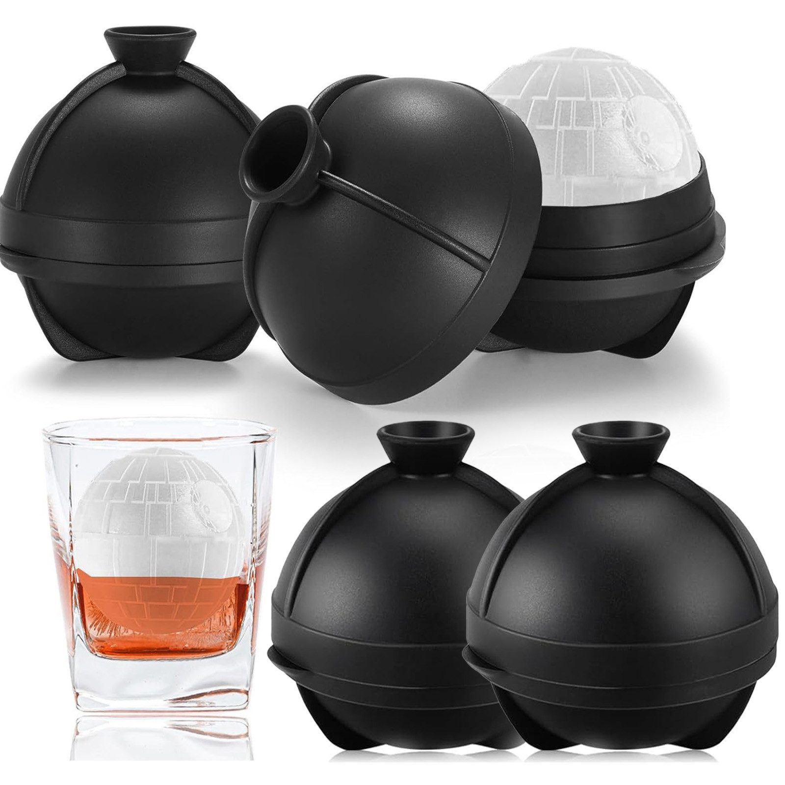 Eiswürfelform Kugel Silikon mit Deckel, 4 XXL Eiskugelform Rund Set