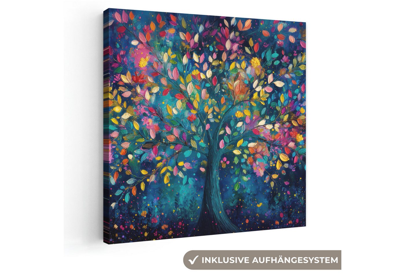 OneMillionCanvasses® Leinwandbild Bunt - Baum - Magisch - Abstrakt, Fotodruck (1 St), Wandbild, Deko Schlafzimmer Wohnzimmer Flur 20x20 cm
