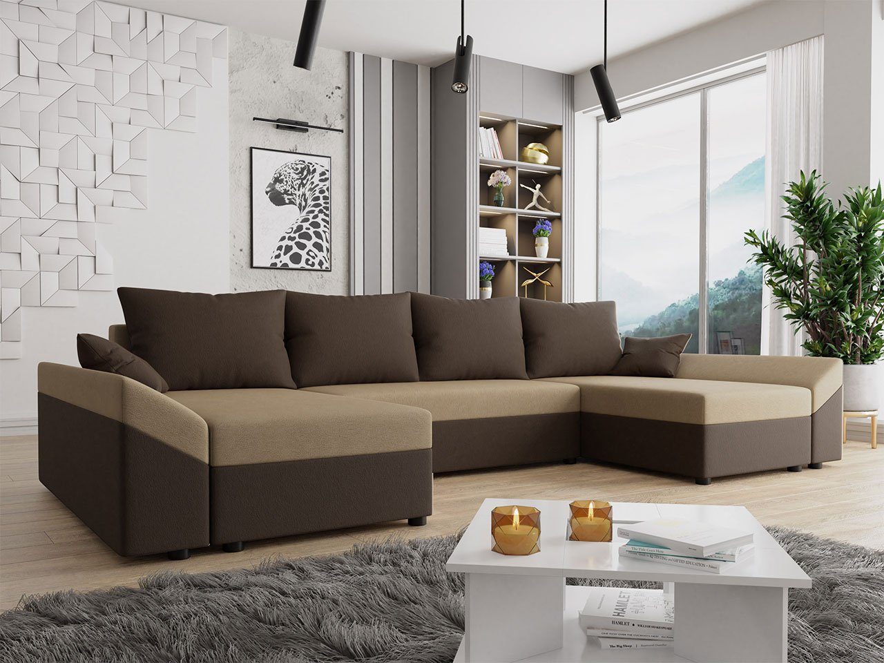 MIRJAN24 Ecksofa Dante U, mit Schlaffunktion und Bettkasten, 5 Sitzer Eckcouch, U-Form Sofa, symmetrisches Ecksofa Alova 68 + Alova 07