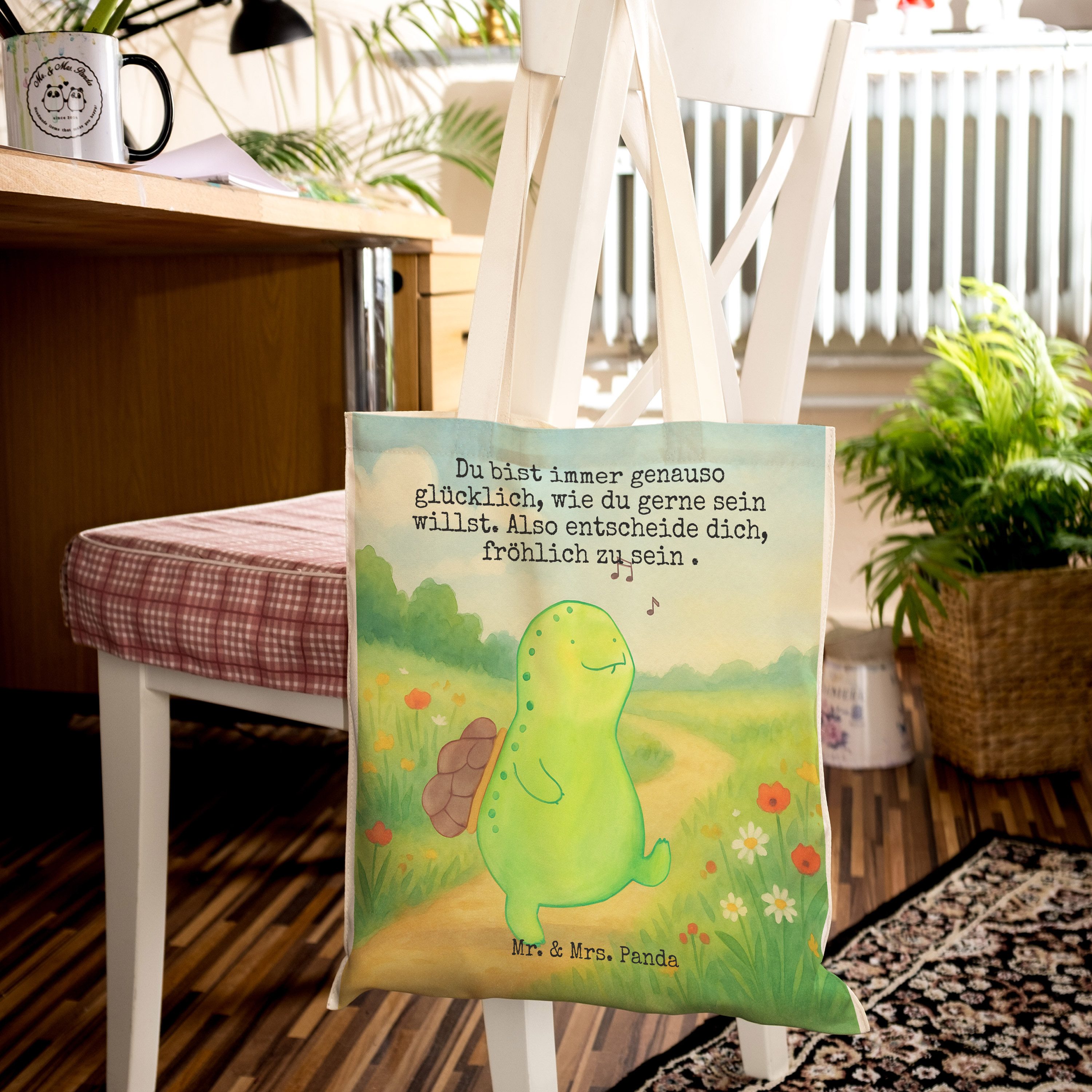 Mr. & Mrs. Panda Tragetasche Schildkröte Pfeifen Design, Tote Bag, Weiß, Tragetasche, taschen shop (Packung), Schildkröte Fröhlich Shoppingtasche