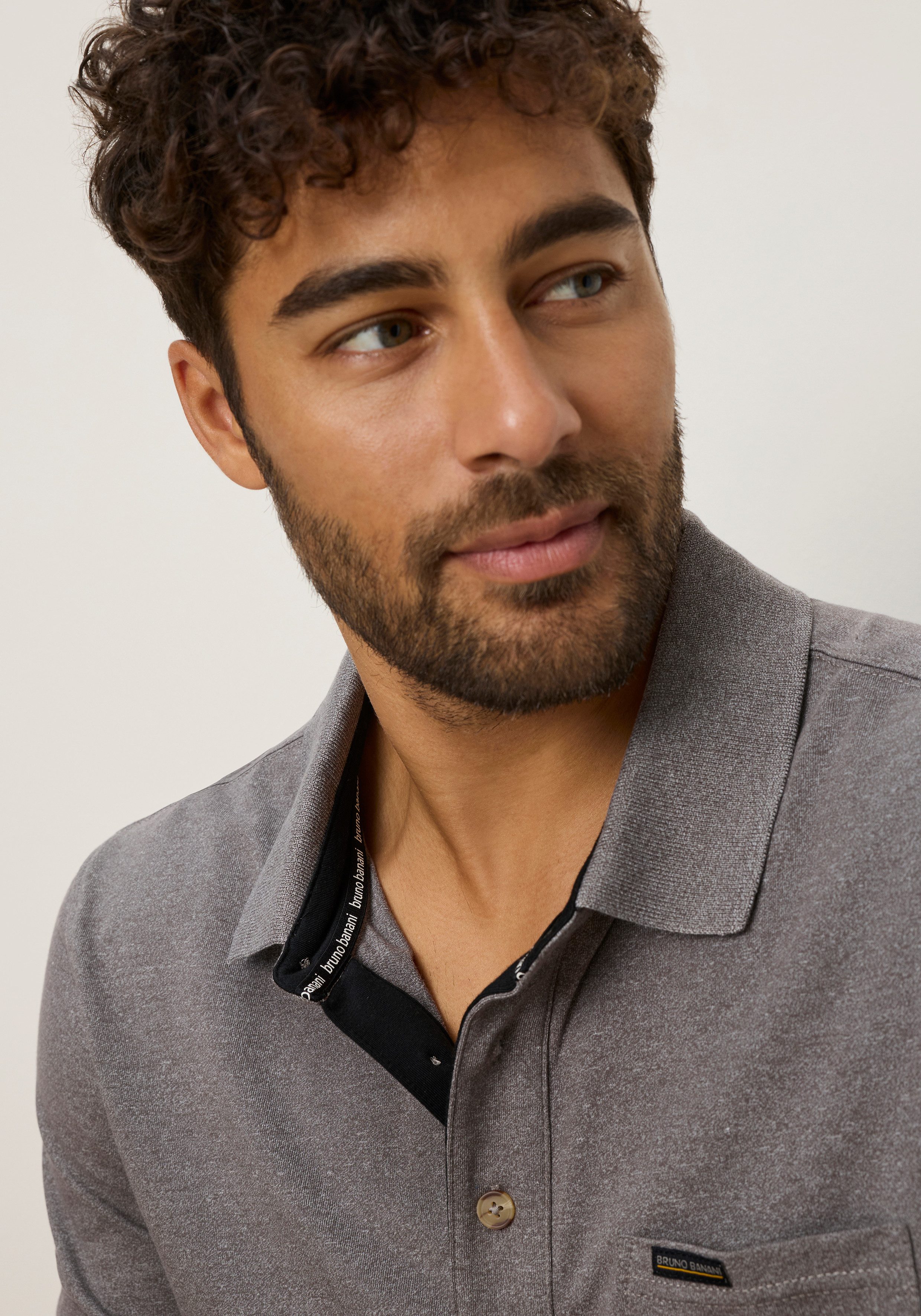 Bruno Banani Langarm-Poloshirt mit Polokragen, melierte Optik