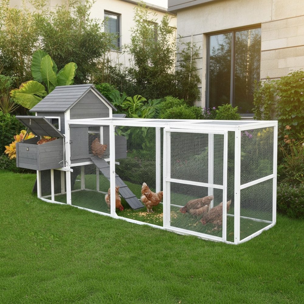 Melko Hühnerstall Geflügelstall Hühnervoliere Hühnerhaus Hühner Freilaufgehege, 2 Nestboxen mit insgesamt 4 Legenestern, XXL Freilaufgehege