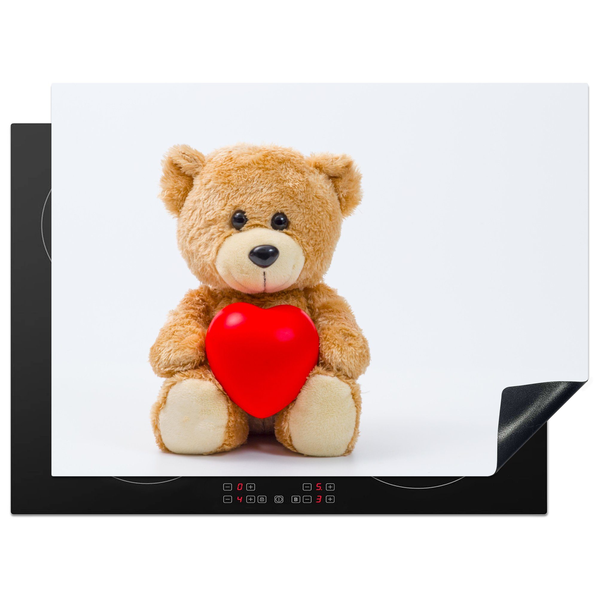 MuchoWow Herdblende-/Abdeckplatte Ein Teddybär zum Valentinstag, Vinyl, (1 tlg), 71x52 cm, Induktionskochfeld Schutz für die küche, Ceranfeldabdeckung