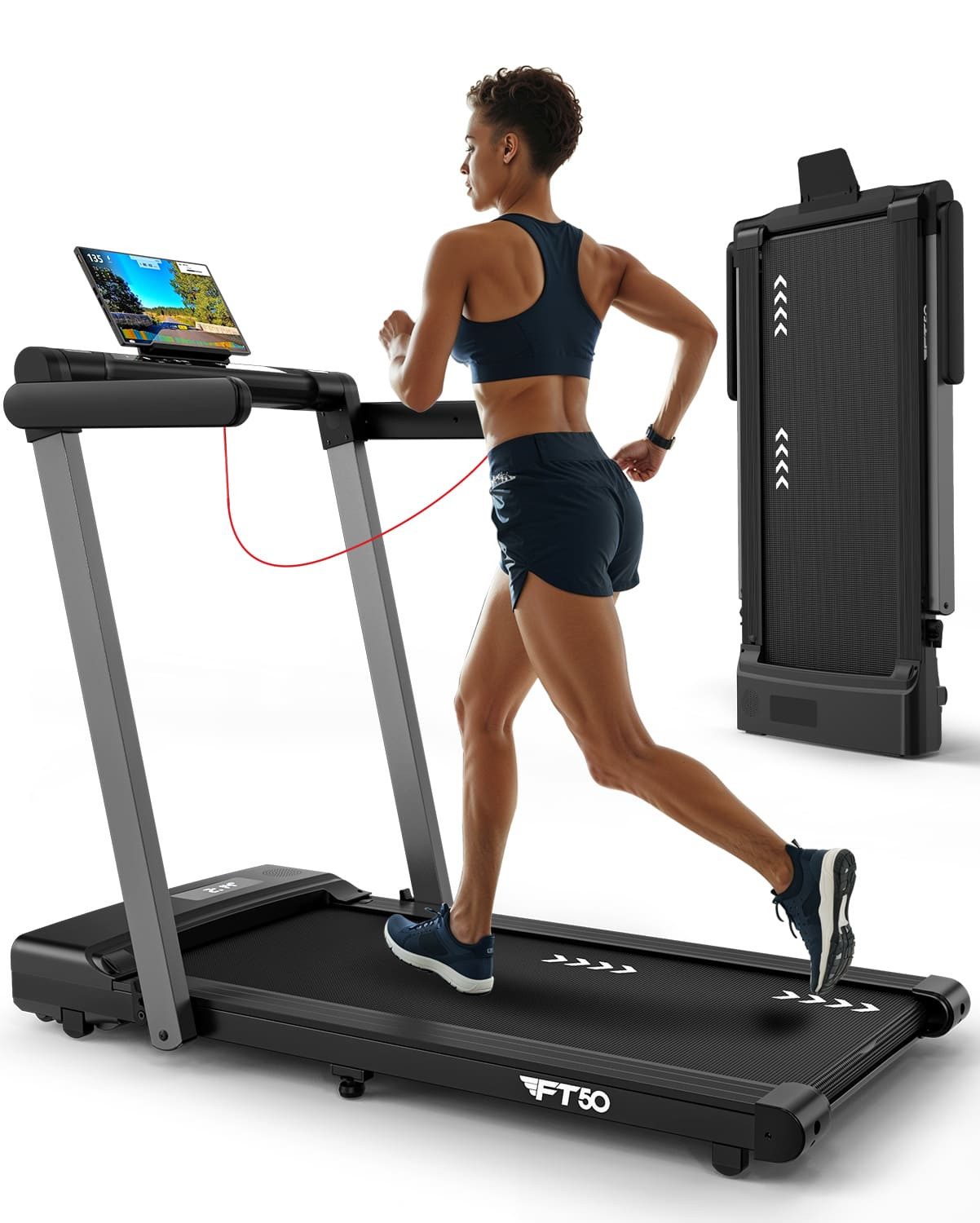 VOWVIT Laufband für Zuhause bis 12KM/H, 3 in 1 Walking Pad mit Dual LED Anzeige, 12 Programmen und Fernbedienung, Laufband klappbar APP Kompatibel