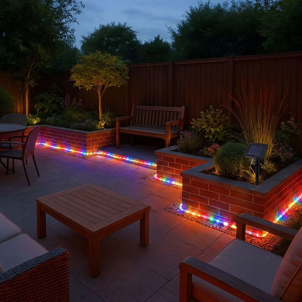 GLOBO LIGHTING LED Solarleuchte, LED-Leuchtmittel fest verbaut, Farbwechsel, Lichterkette Solar Solarlichterkette mit farbigen 50x LEDs Erdspieß