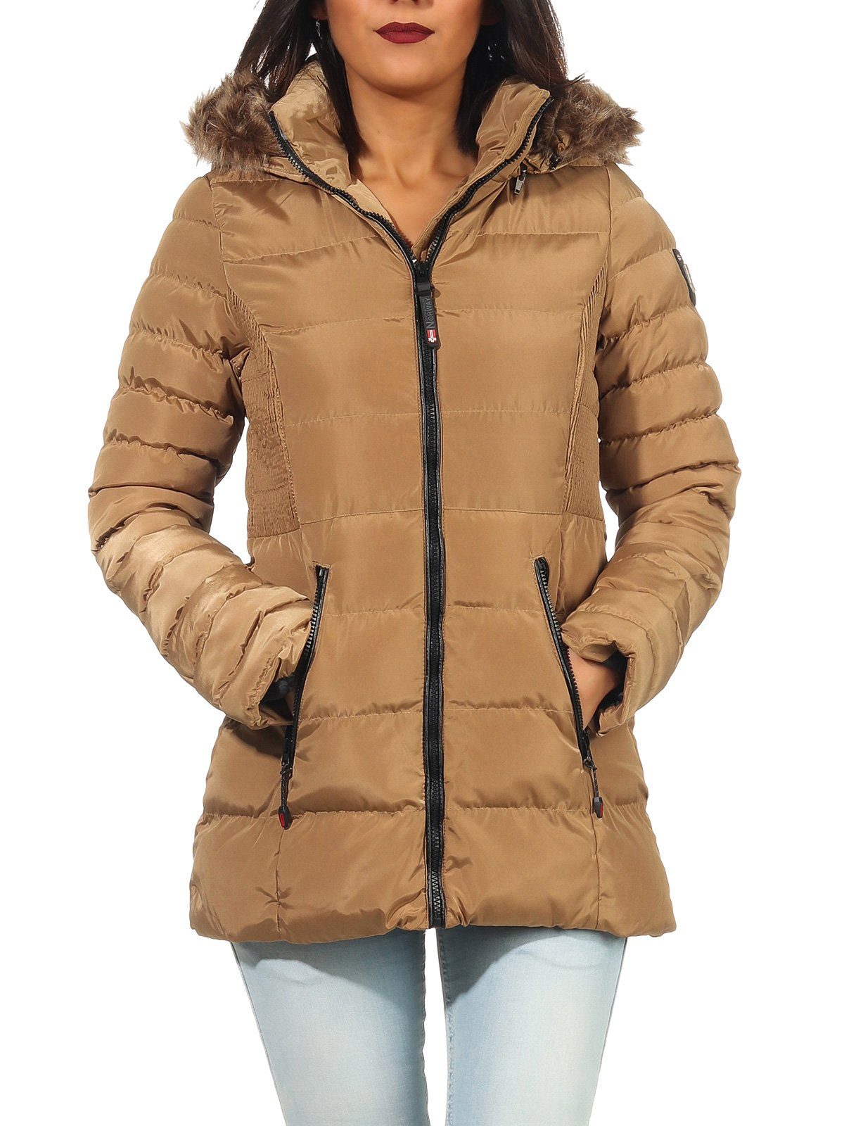 Geographical Norway Winterjacke G-Anella by leyoley mit abnehmbarer Kapuze Taupe