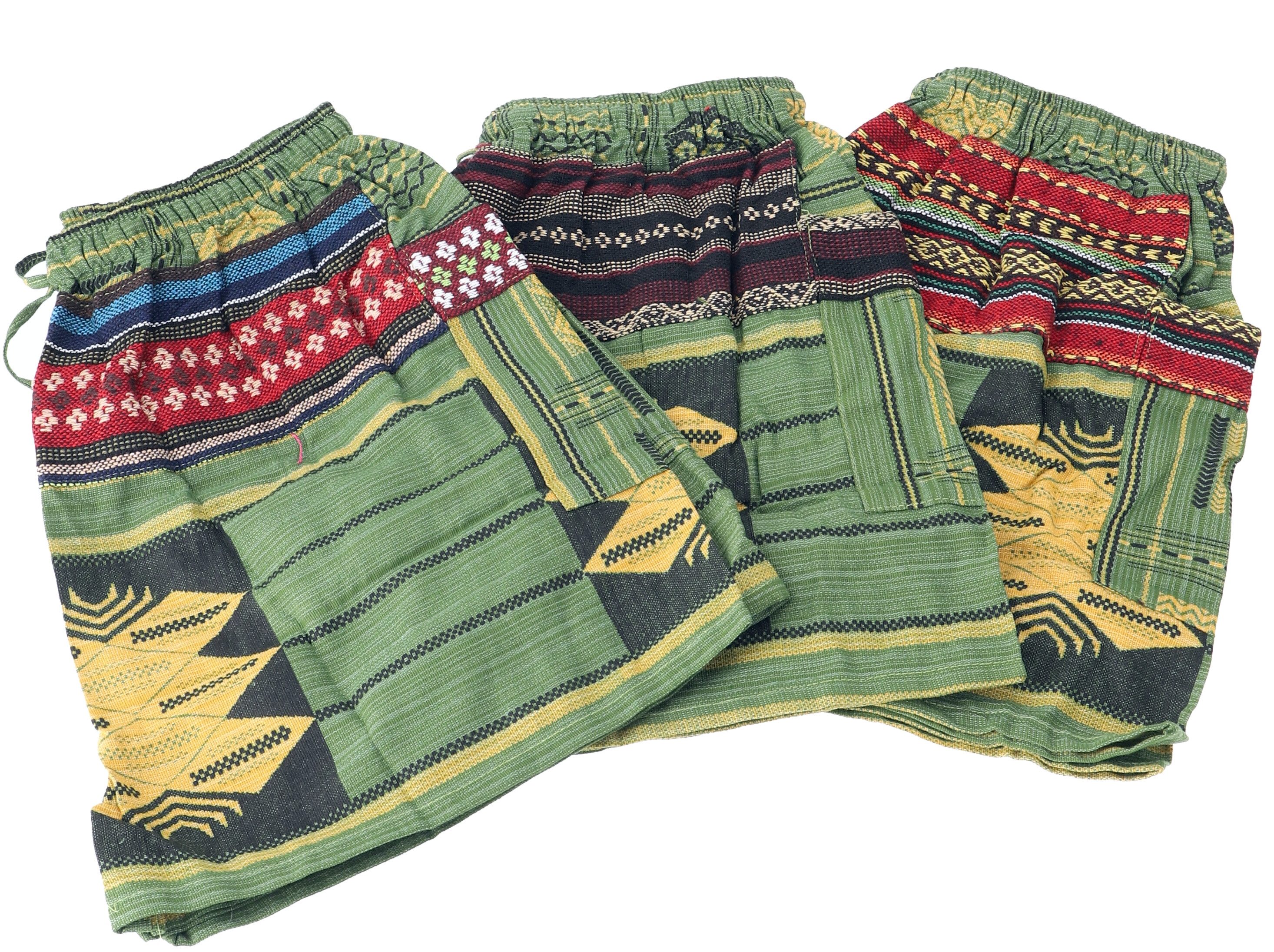 Guru-Shop Hose & Shorts Kurze Boho Hose, Ethnostyle Shorts - grün/bunt – Bild 4 von 5