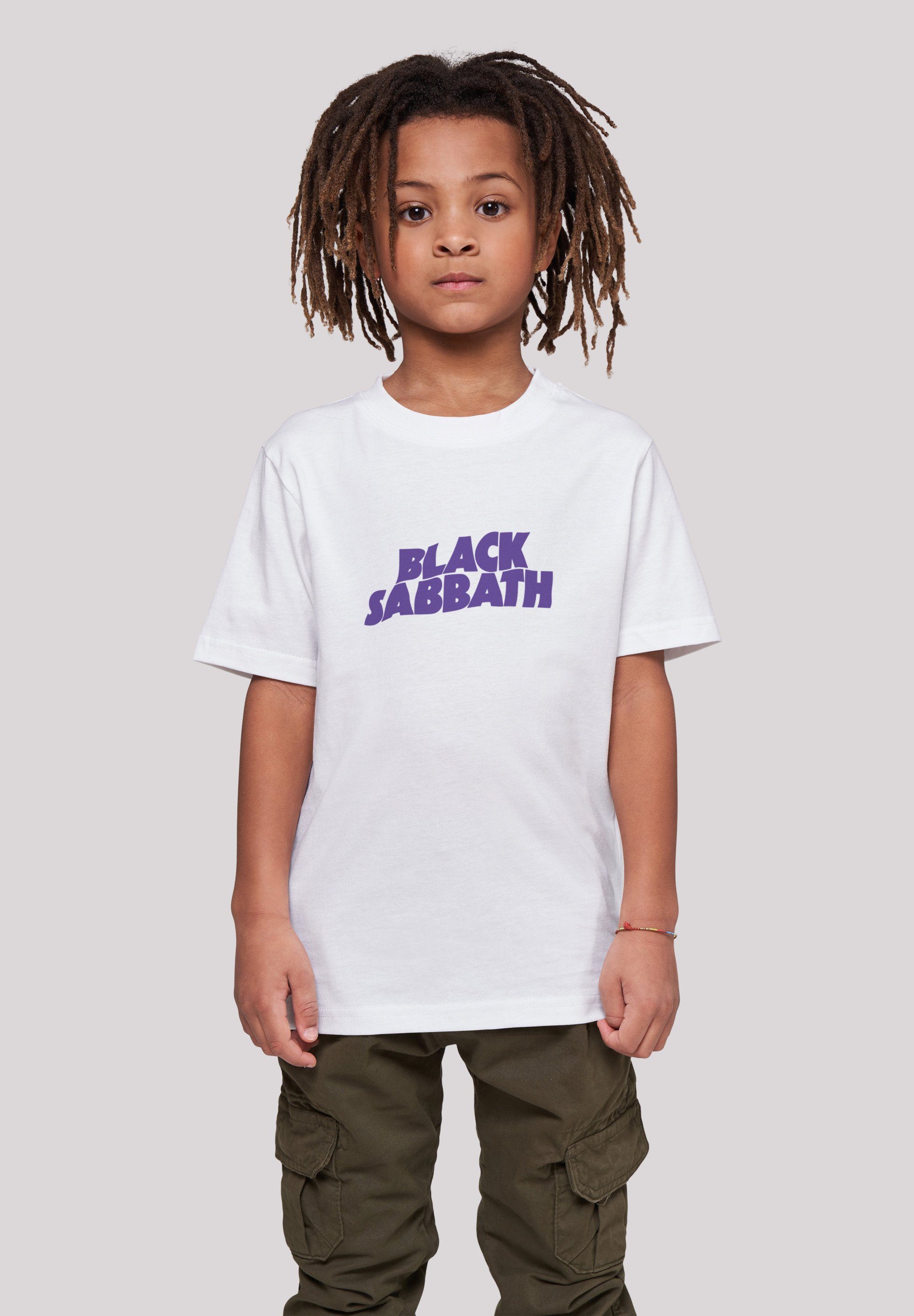 Black F4NT4STIC Wavy T-Shirt Print Black Logo Metal Sabbath weiß Heavy Band