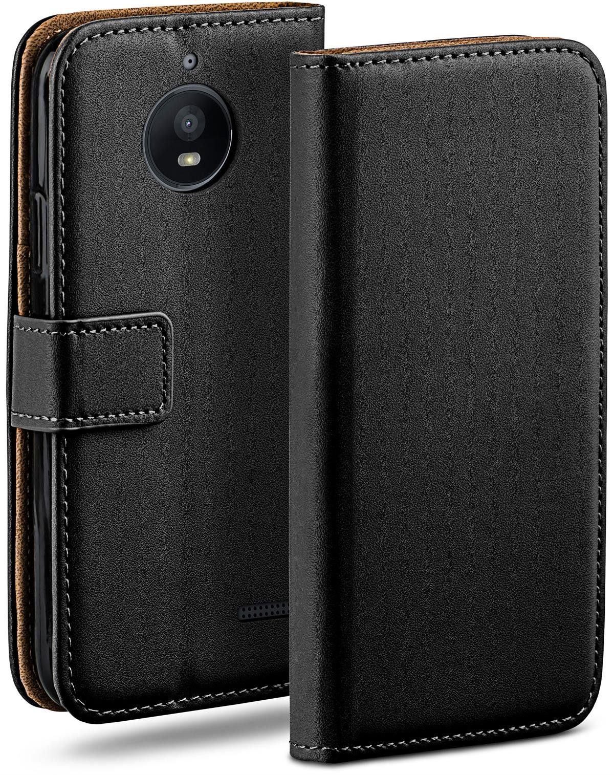 moex Handyhülle für Motorola Moto E4 Hülle Klappbar Book Case Schwarz 5 Zoll, Klapphülle Kartenfach Flip Cover Handytasche Leder Optik Schutzhülle