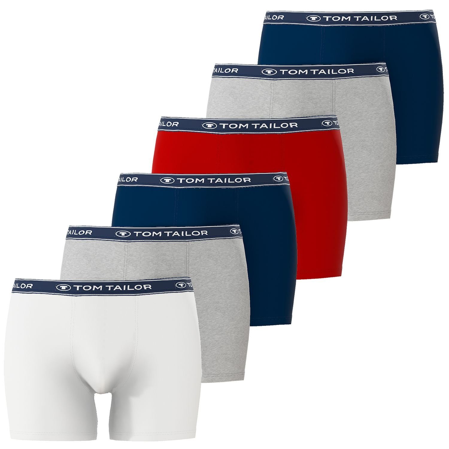 TOM TAILOR Boxershorts (6-St) mit längerem Bein, Logo-Bund, elastisch, im 6er Pack Navy / Rot / Weiß