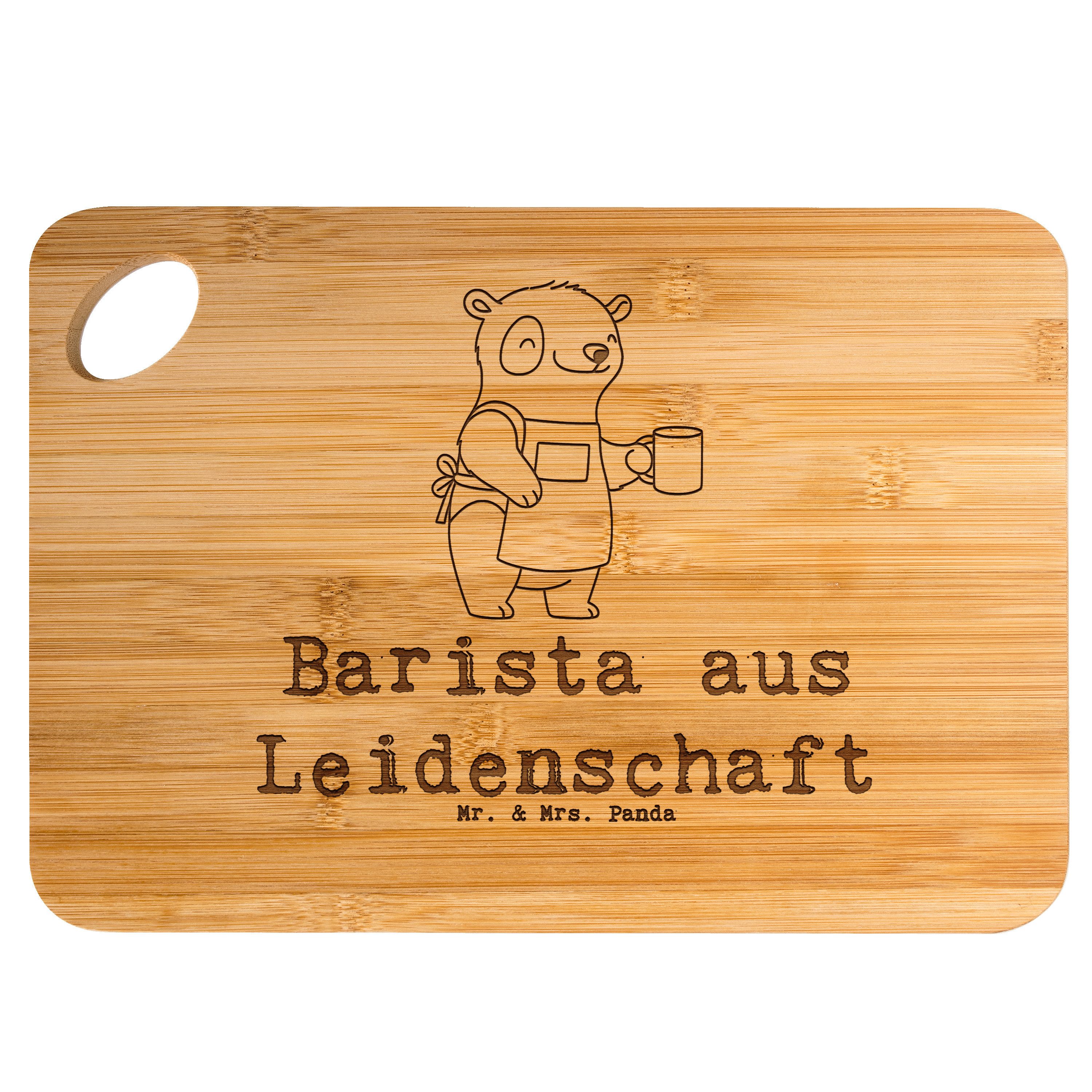 Mr. & Mrs. Panda Servierbrett Barista Leidenschaft, Frühstücksbrettchen, Transparent, Kaffee, Ausbi, Bambus, (Packung), anrichtebrett wurstschneidebrett brotzeitbrettchen