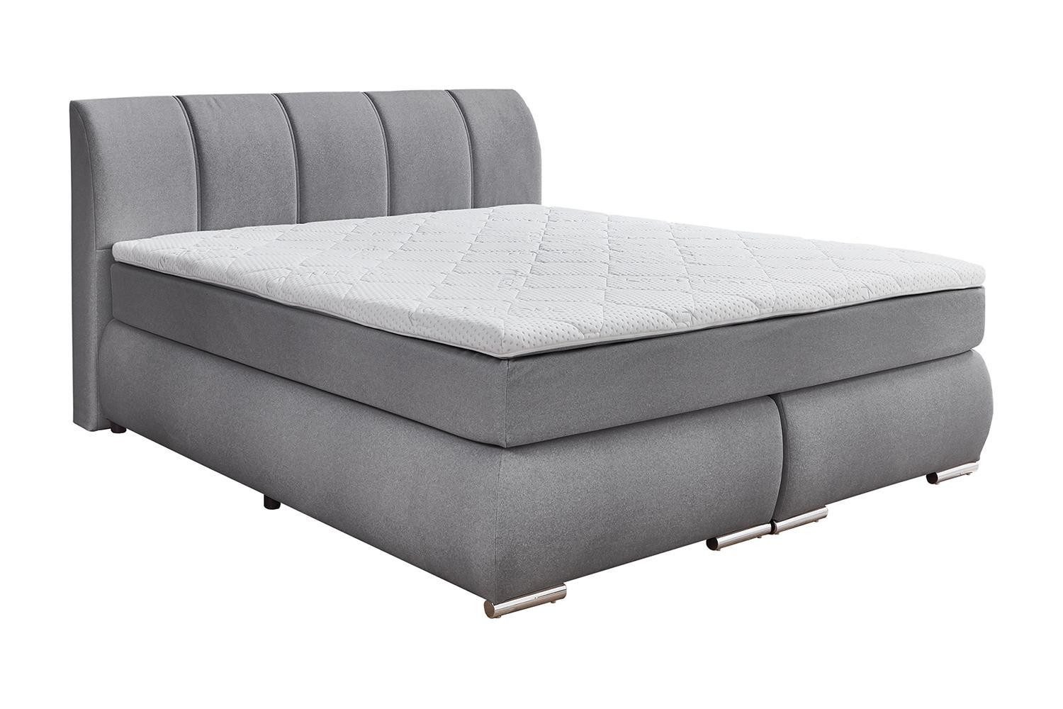 Sun Garden Boxspringbett GRAZ, Hellgrau, Webstoff (1-St), mit Topper, Bonellfederkern, Taschenfederkernmatratze, 180 x 200 cm