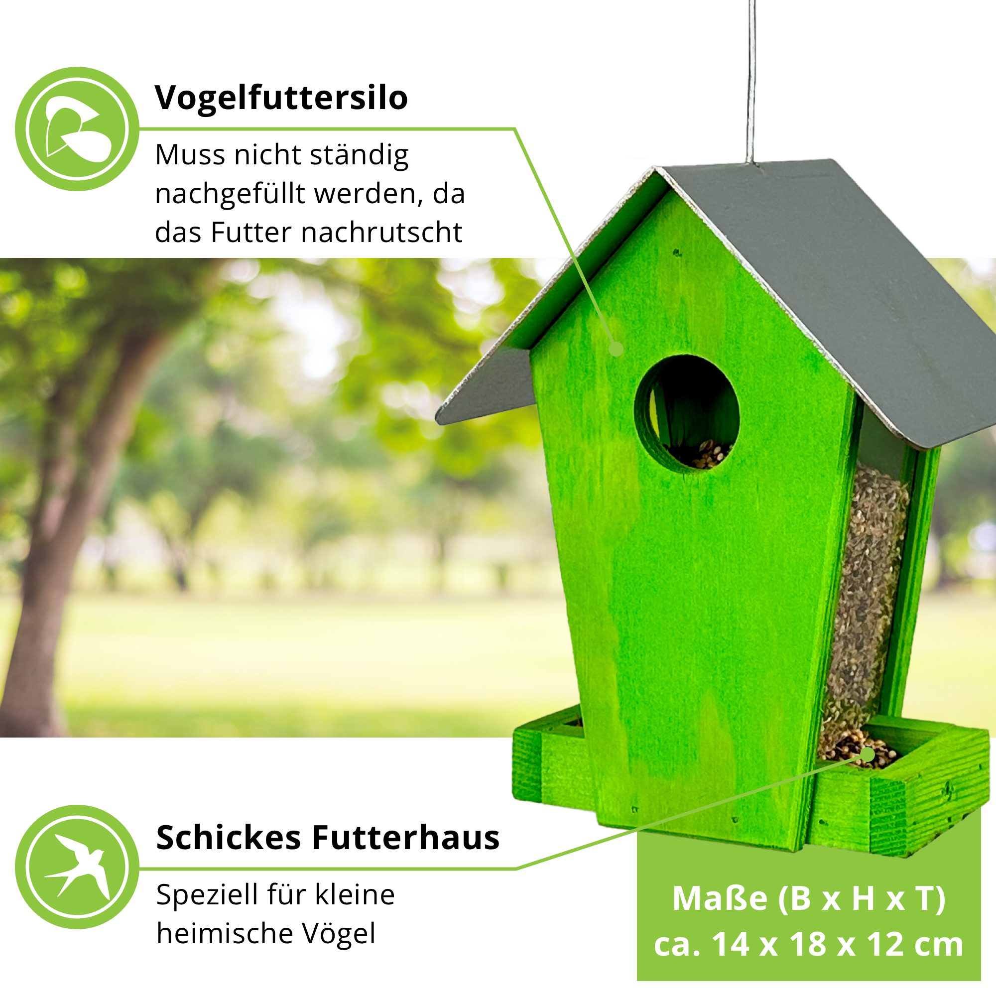 gartenetage Vogelhaus Streufuttersilo Schweden – Bunte Vogelfütterung für Ihren Garten, Wetterfestes Design, Einfache Handhabung, Für Wildvögel