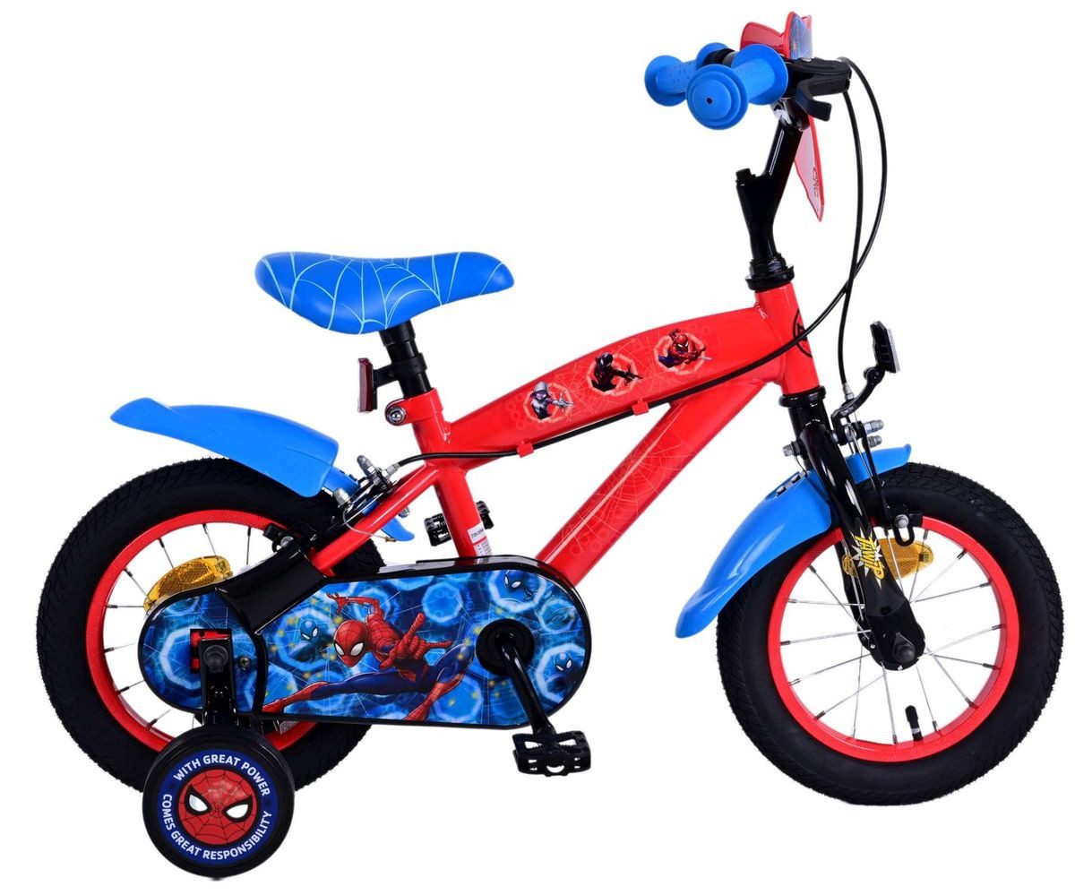 Volare Kinderfahrrad 12 Zoll Kinder Fahrrad Rad Disney Marvel Spiderman Volare 21285-SAFW, 1 Gang, Stützräder,Kettenschutz,Schutzbleche