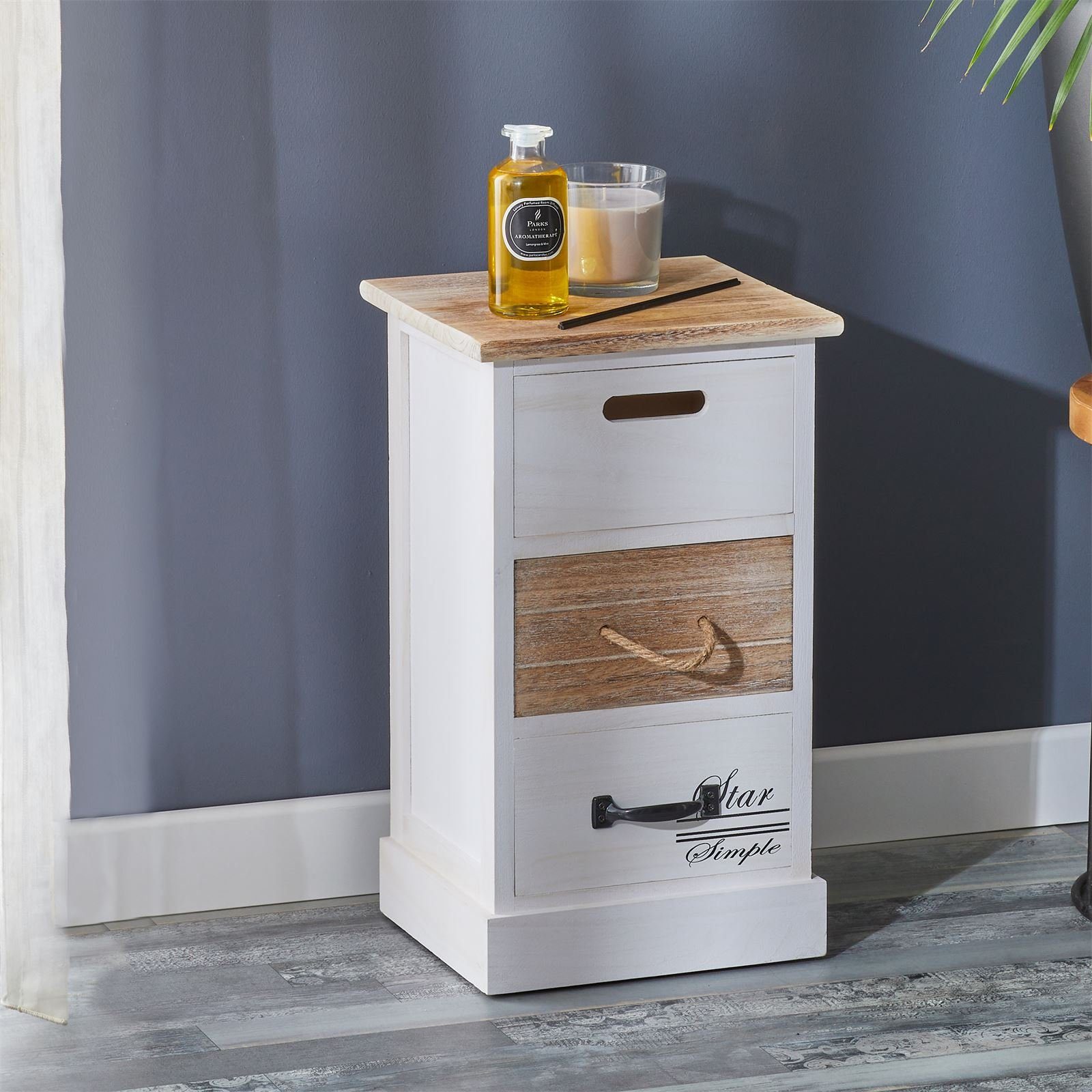 CARO-Möbel Kommode SALVA, Kleiner Schubladenschrank, Nachtkommode mit 3 Schubladen Vintage Stil