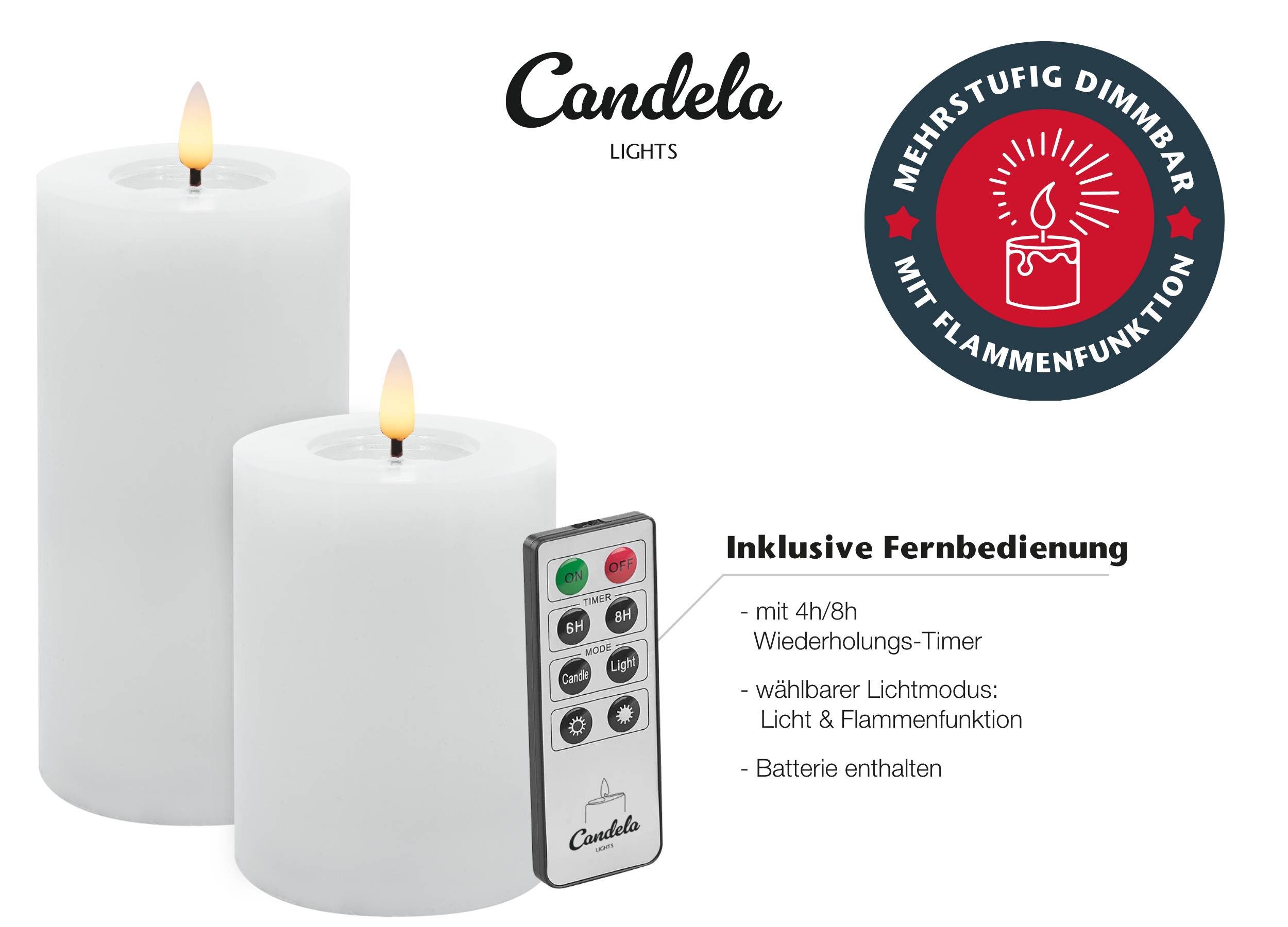 LC Home LED-Kerze Candela Lights LED Kerzen 4er Set Winter glatt Echtwachs (4-tlg) – Bild 5 von 5