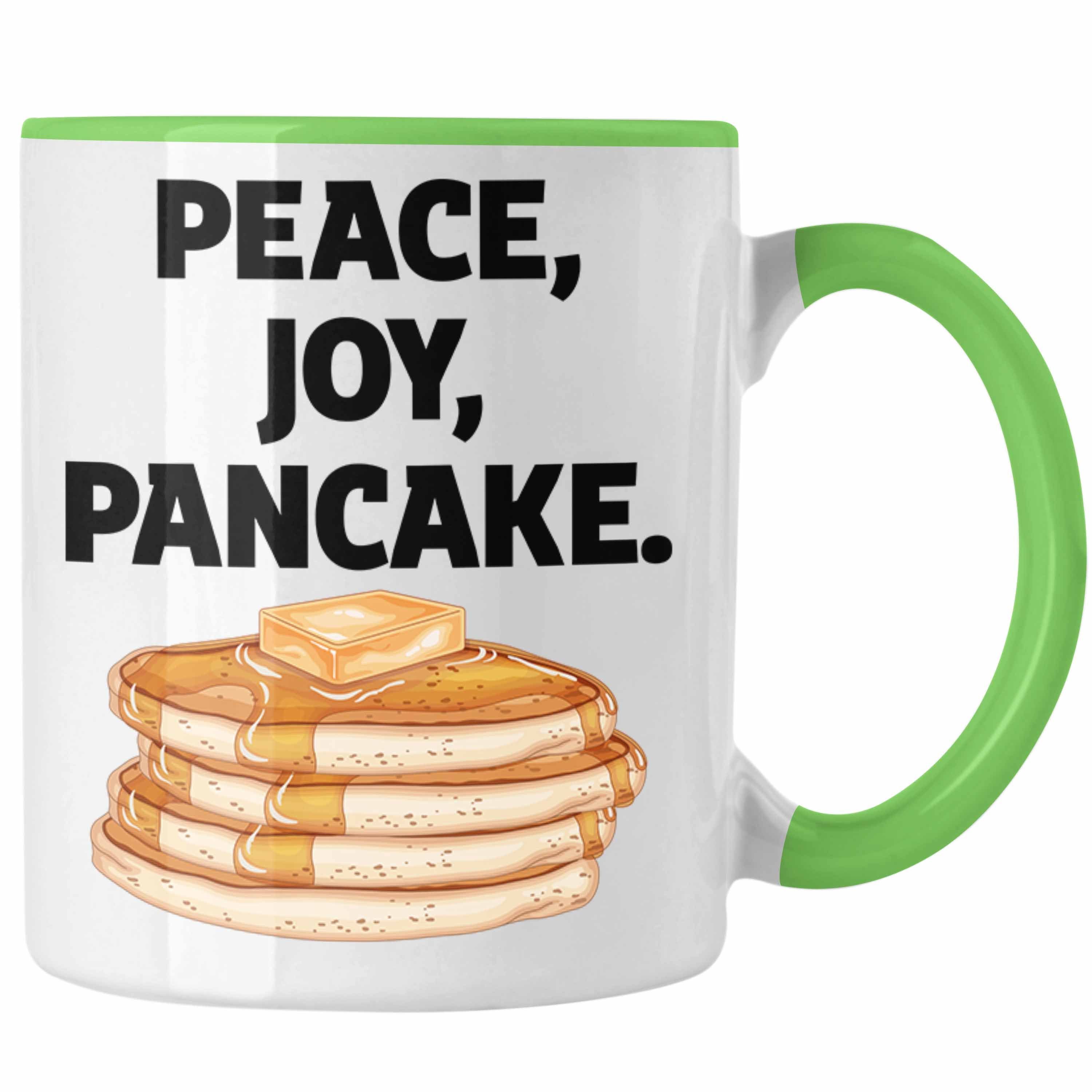 Trendation Tasse Peace Joy Pancake Tasse Geschenk Kaffee-Becher Pfannkuchen Eierkuchen Grün