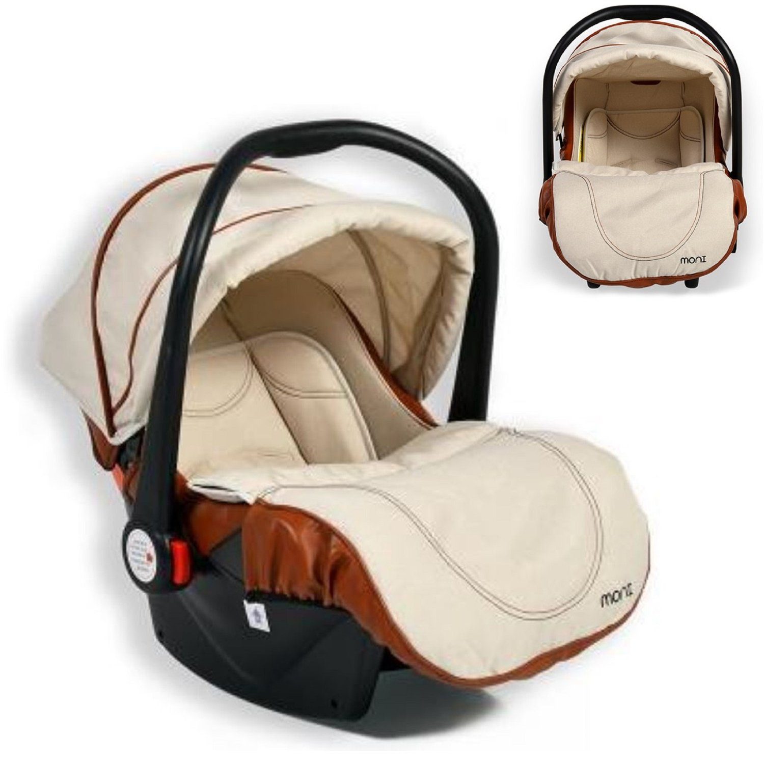 Moni Babyschale Kindersitz, Babyschale Alma Gruppe 0+, bis: 13 kg, (0 - 13 kg) Adapter, Fußabdeckung Dach beige