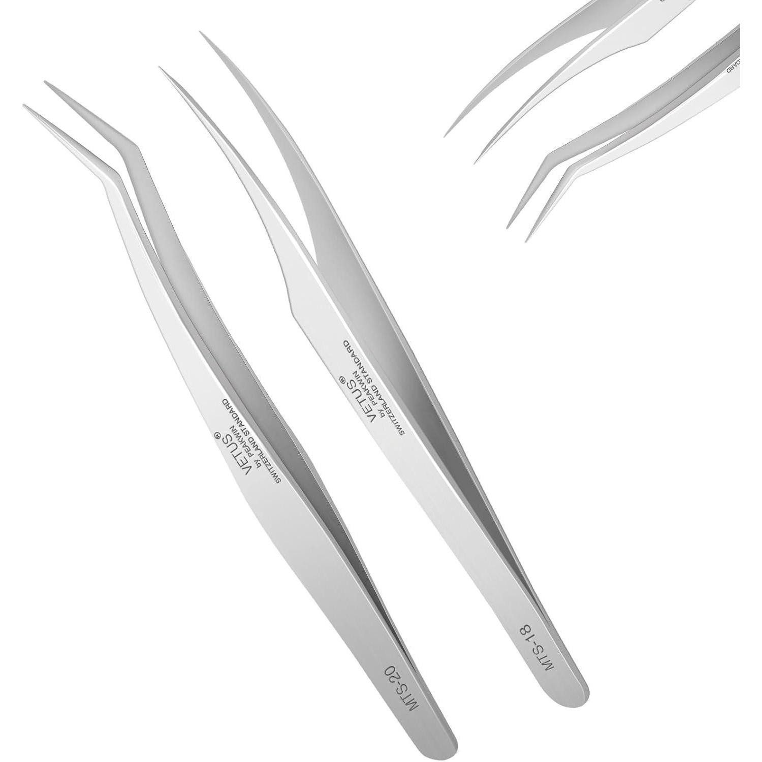 LuxusKollektion Wimpernzange 2er-Set Wimpern Pinzetten Silber Edelstahl Dolphin & Gebogene