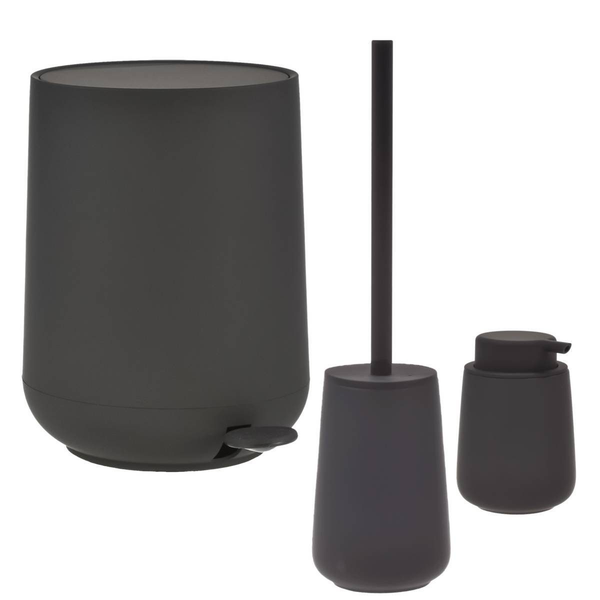 Zone Denmark Badaccessoire-Set "Nova One" matt, skandinavisch, matte Oberfläche, Spar-Set, 3 tlg., Pedaleimer 5 Liter mit Toilettenbürste und Seifenspender