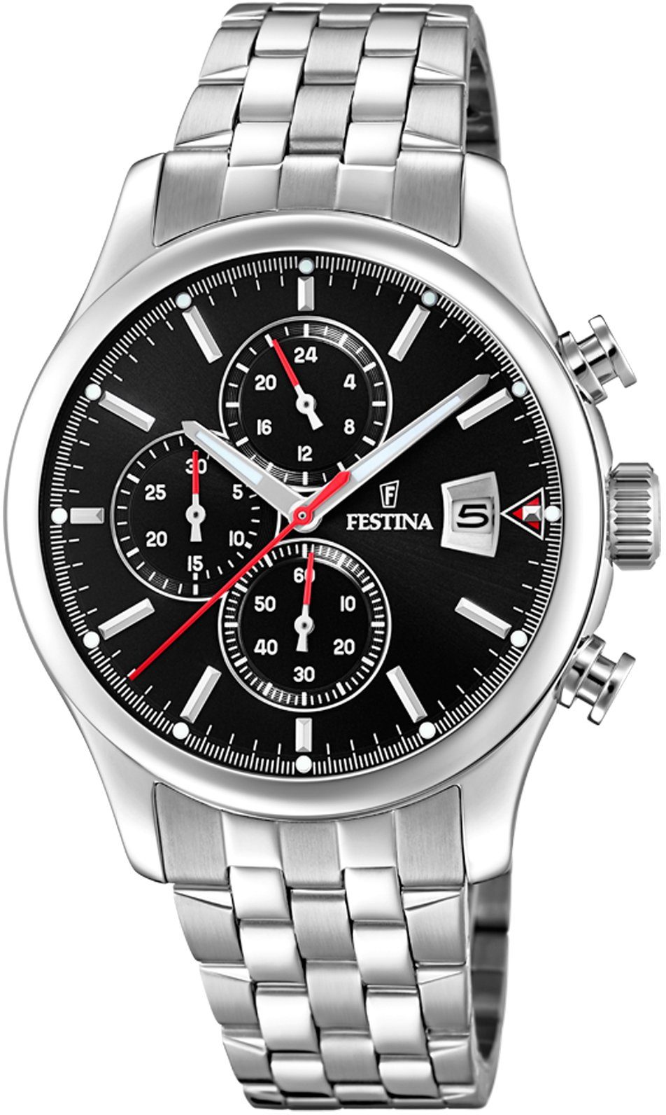 Festina Chronograph Timeless Chronograph F20374/3, Armbanduhr, Quarzuhr, Herrenuhr, Stoppfunktion, Edelstahlarmband