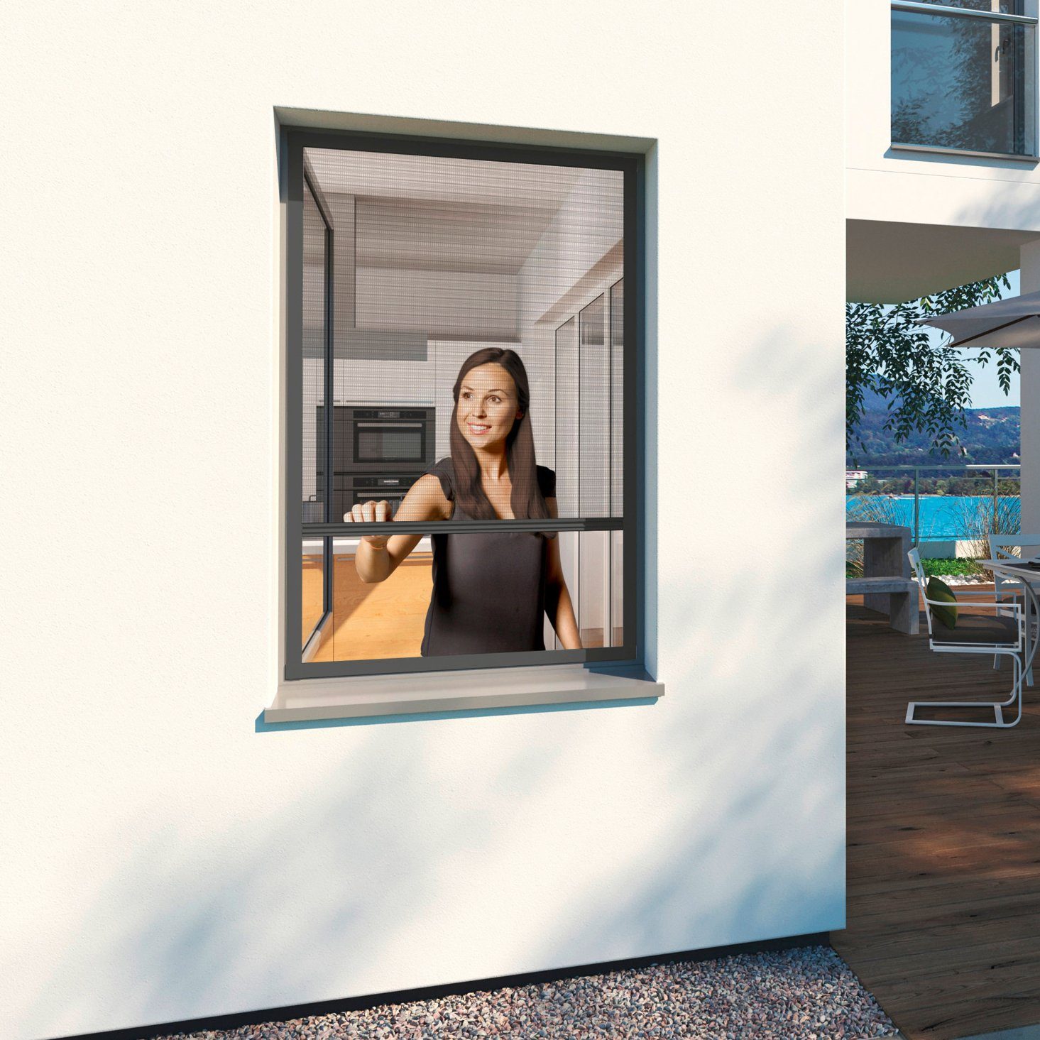 Windhager Insektenschutzplissee Plisseefenster ULTRA FLAT, halbtransparent, günstig online kaufen