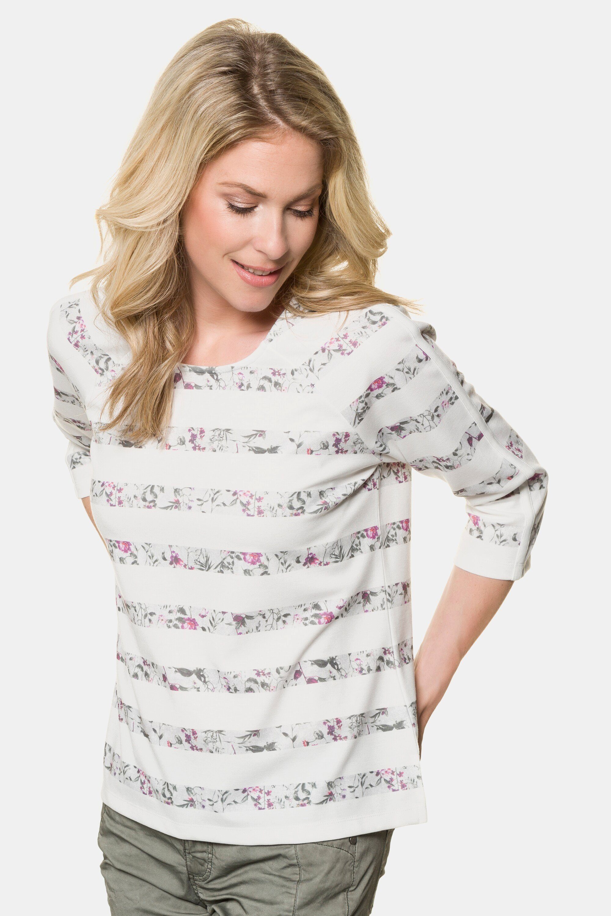 Gina Laura Sweatshirt Sweatshirt Shirt Oberteil mit Blütenstreifen