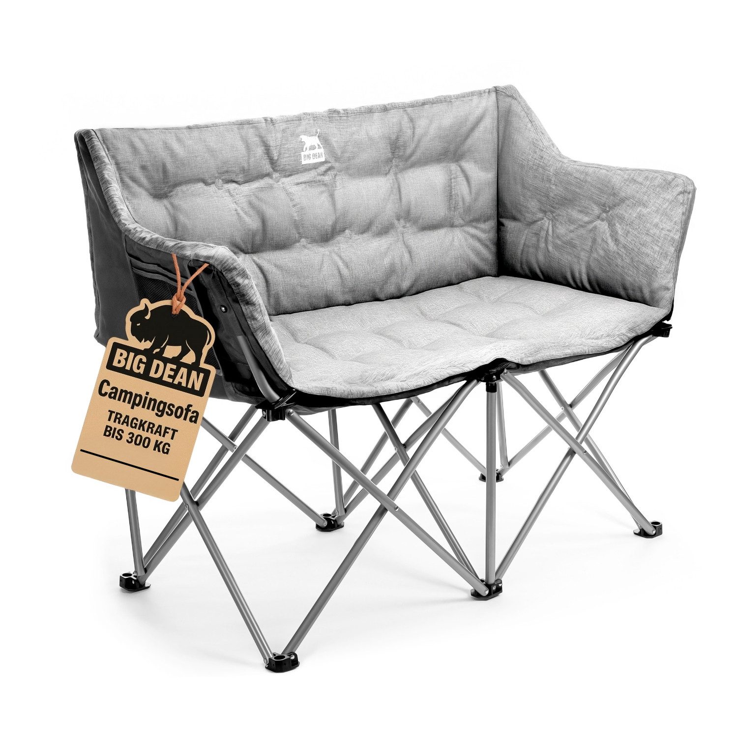 BigDean Campingstuhl faltbar 2 Personen 300kg belastbar weich gepolstert (Packung, 1 St), Pulverbeschichteter Stahlrahmen & 600D Oxford Gewebe