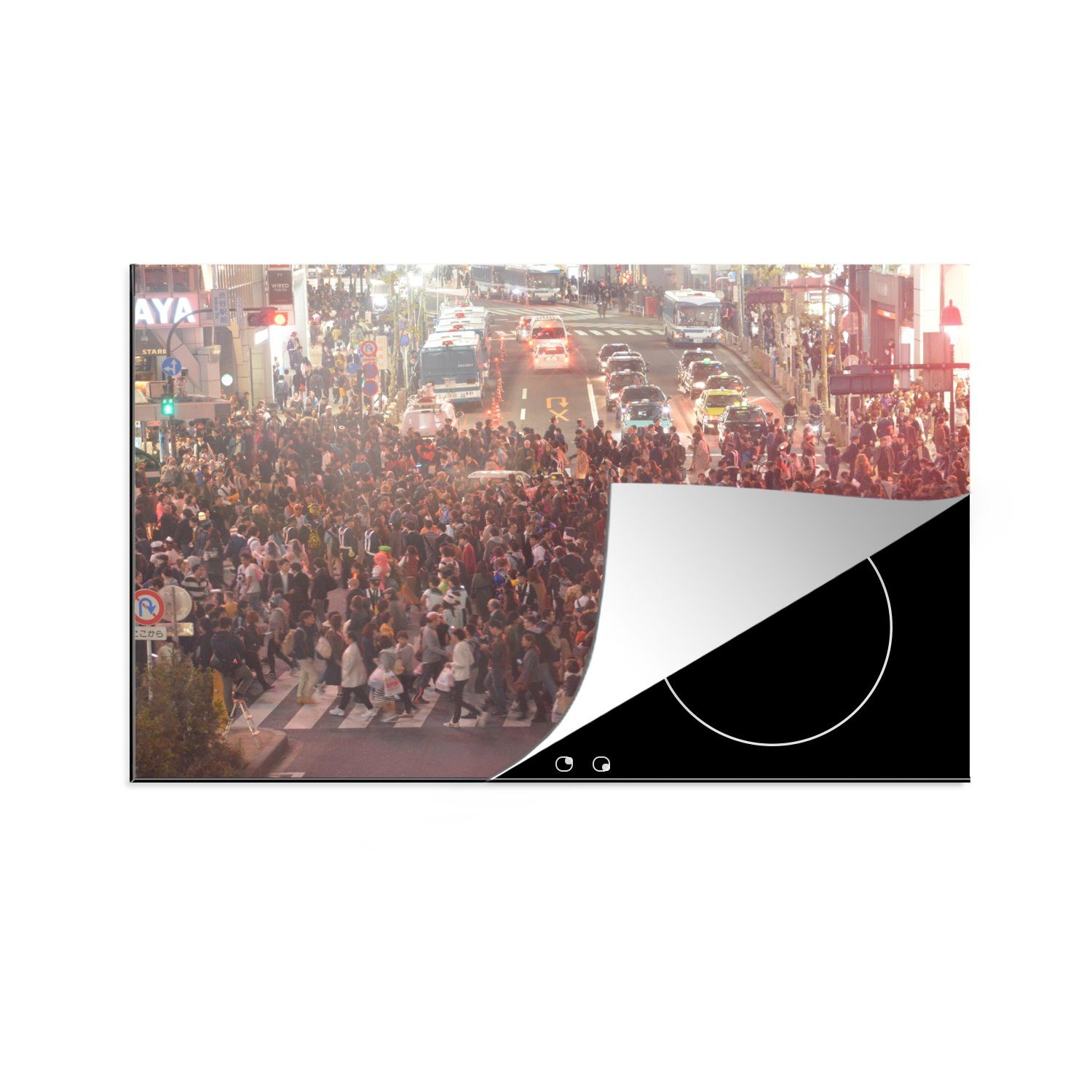 MuchoWow Herdblende-/Abdeckplatte Vogelperspektive eines Zebrastreifens in Tokio, Japan, Vinyl, (1 tlg), 81x52 cm, Induktionskochfeld Schutz für die küche, Ceranfeldabdeckung | Herdabdeckplatten
