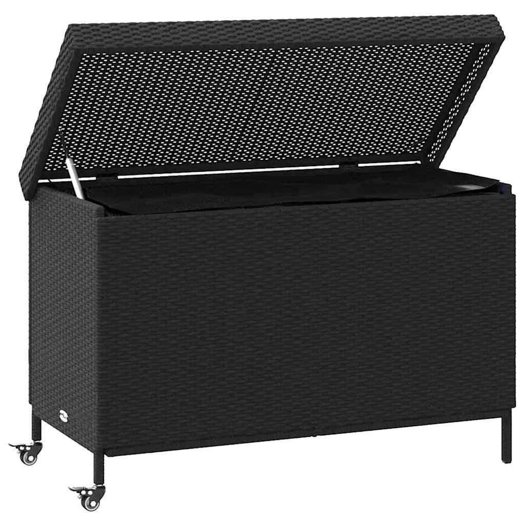 vidaXL Gartenbox Gartentruhe mit Rollen Schwarz 110x55x73 cm Poly Rattan