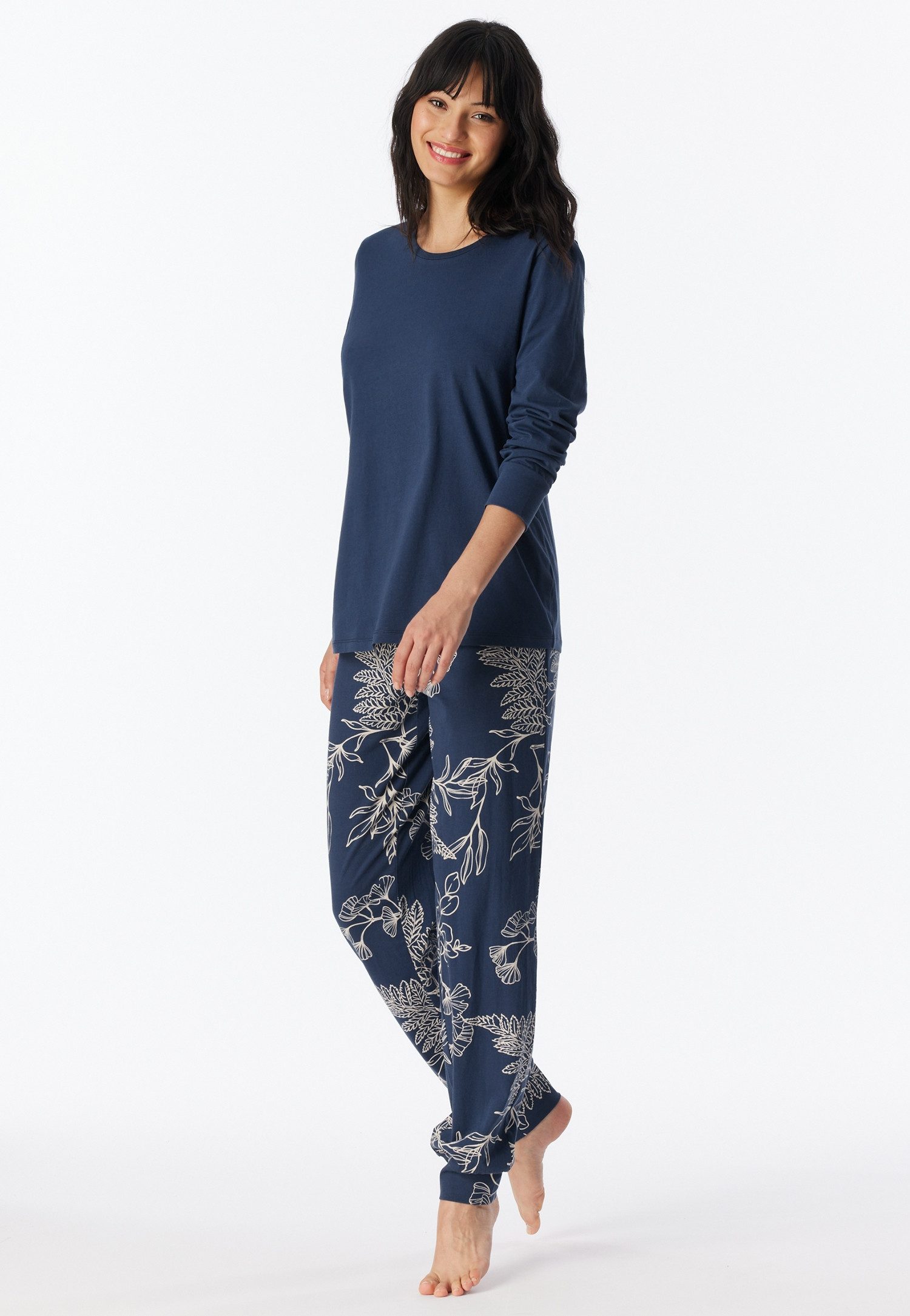 Schiesser Schlafanzug Comfort Essentials (2 tlg) Baumwolle, langärmelig, mit Bündchen, Rundhalsausschnitt