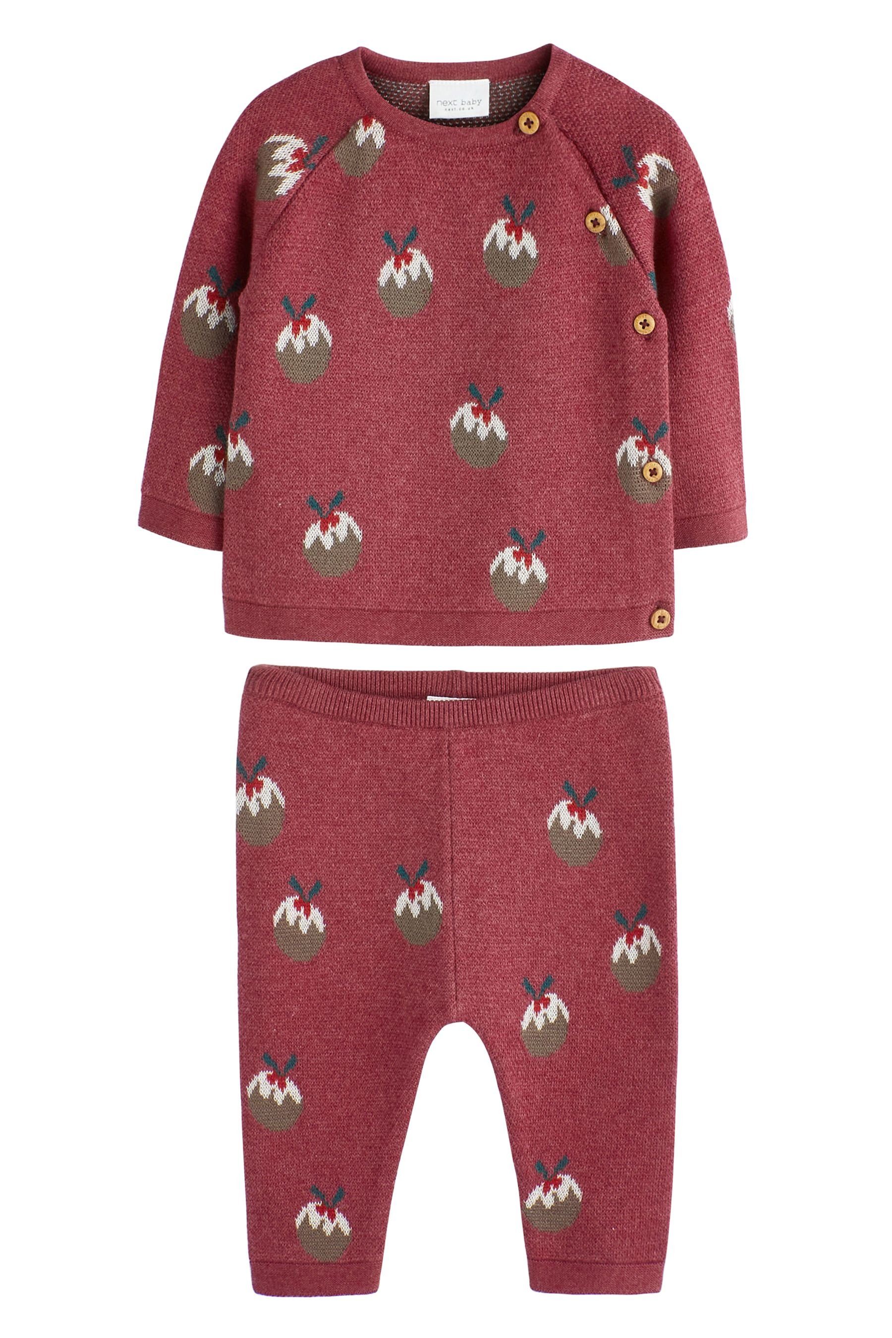Next Rundhalspullover Baby-Strickset Pullover und (2-tlg) Leggings mit Pudding Red Christmas