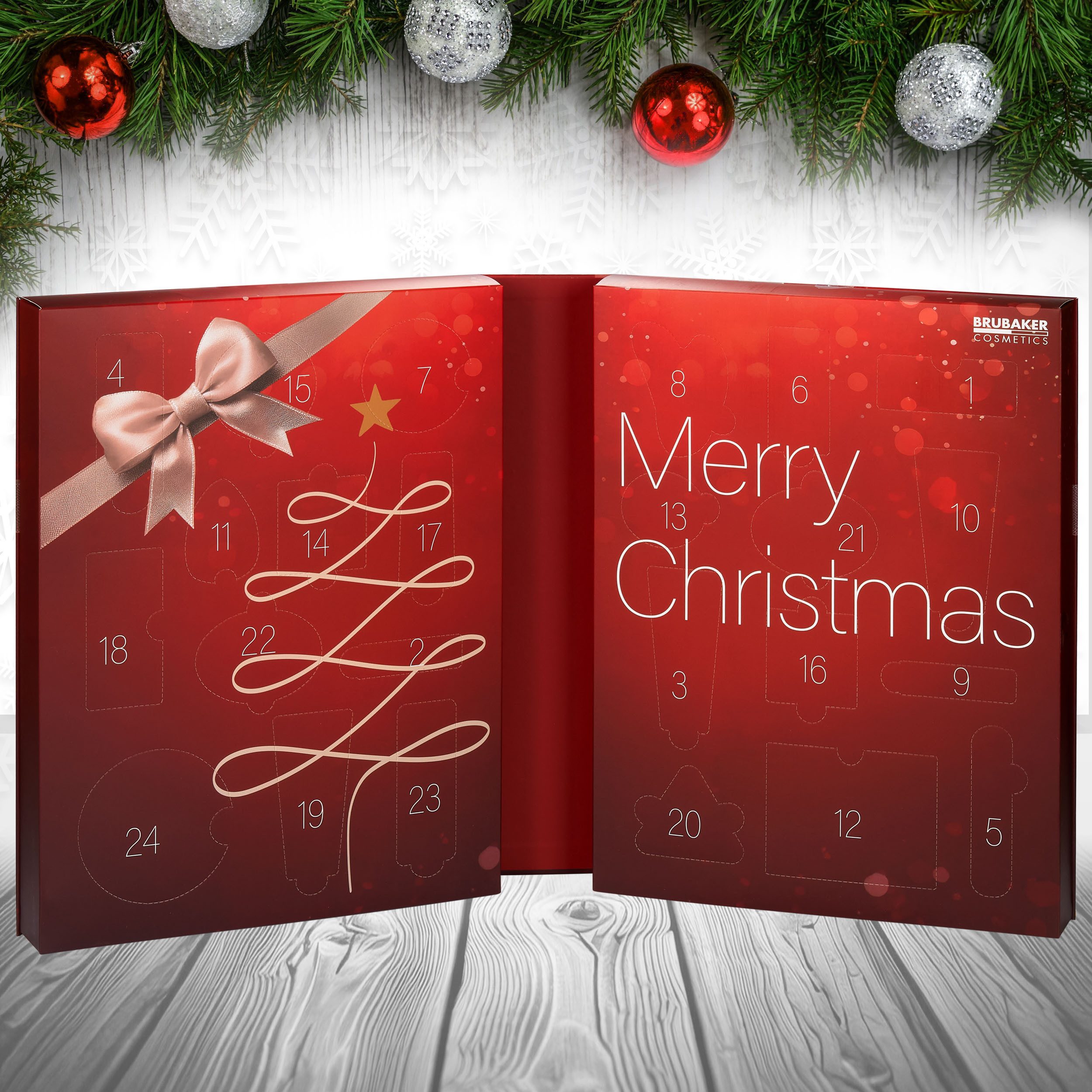 BRUBAKER Kosmetik-Adventskalender XXL Beauty Adventskalender 2025 - Weihnachtskalender zum Aufklappen (24 Kosmetik & Spa Überraschungen - Groß, 1-tlg), Kalender Weihnachten für Frauen und Mädchen - Rot