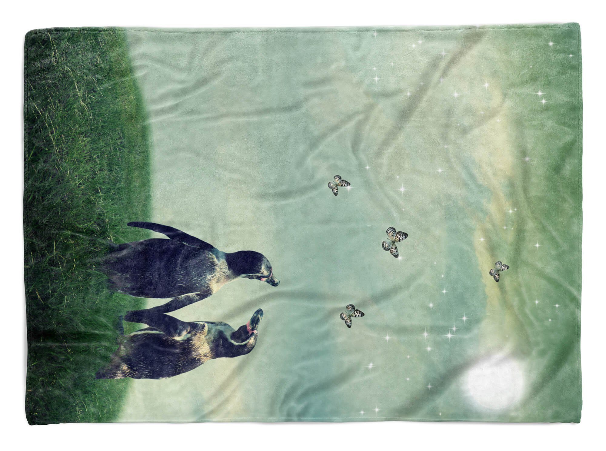 Sinus Art Handtücher Handtuch Strandhandtuch Saunatuch Kuscheldecke mit Tiermotiv Pinguine Schmetter, Baumwolle-Polyester-Mix (1-St), Handtuch