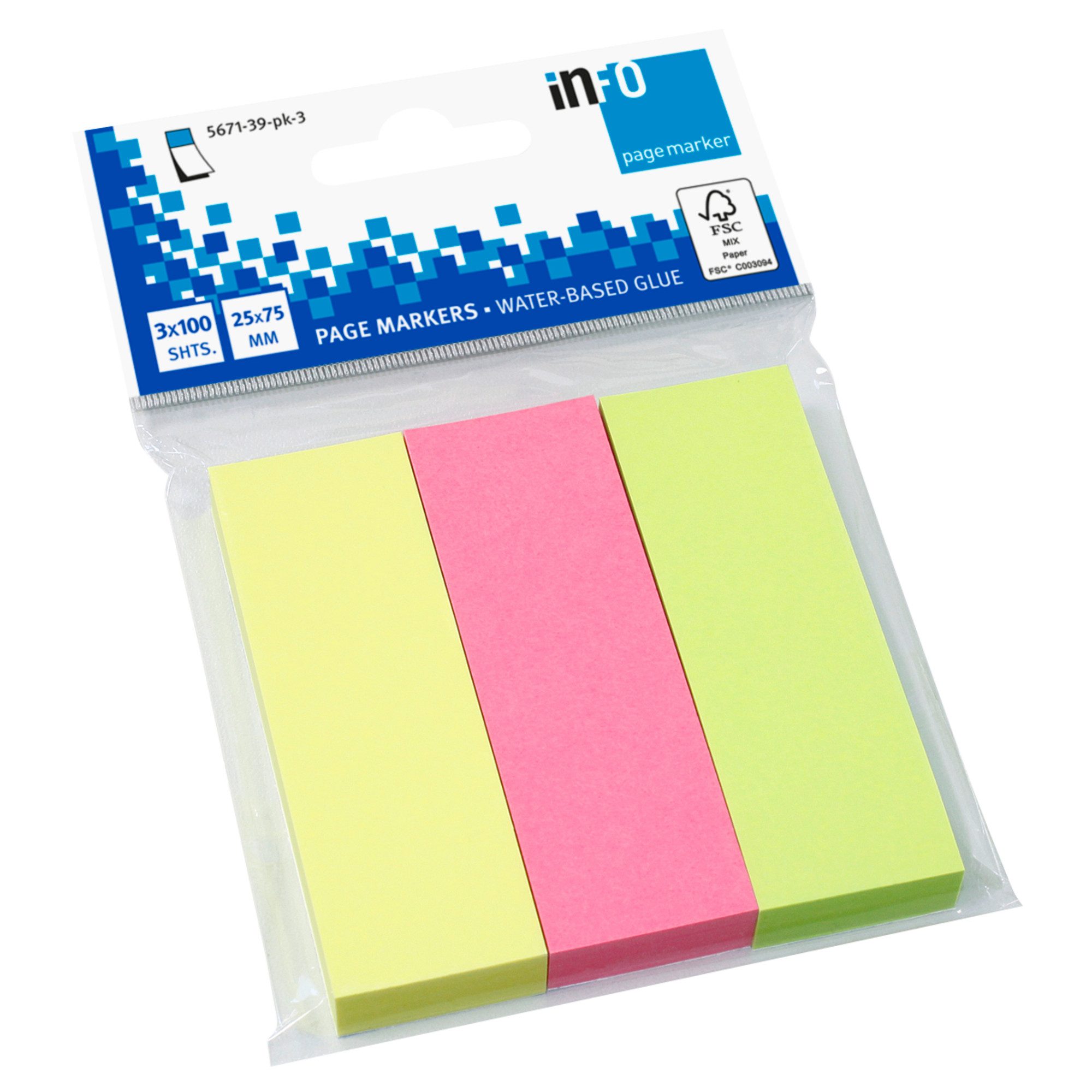 Haftnotizblock Info Haftmarker 5671-39-pk3 25x75mm 100 Blatt sortiert 3 Stück
