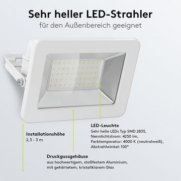 Goobay LED Flutlichtstrahler LED Außenstrahler 50 W Scheinwerfer, LED fest integriert, Neutralweiß, 4000 K / 4250 lm / M16 Kabelverschraubung / Weiß