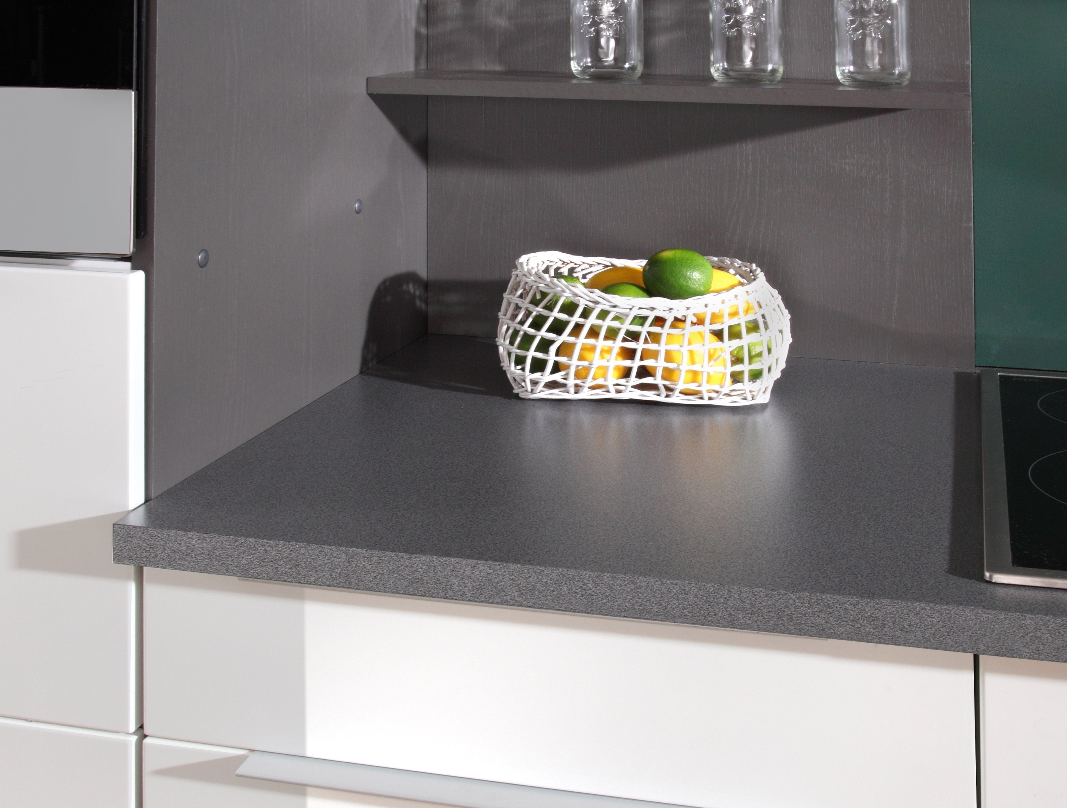 HELD MÖBEL Küchenzeile Brindisi, Hochglanz/grafit 210 E-Geräten, weiß mit cm Breite grafit 