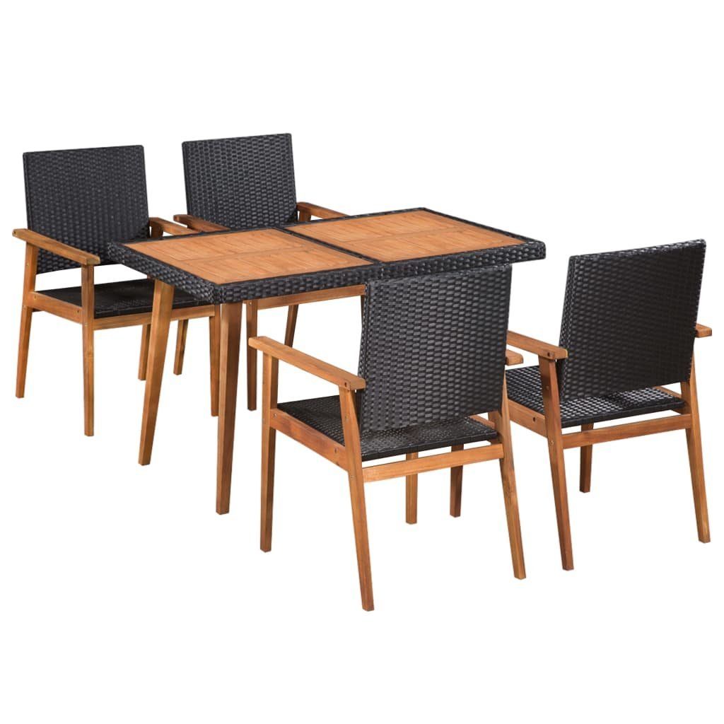 vidaXL Garten-Essgruppe 5-tlg. Garten-Essgruppe Poly Rattan Schwarz und Braun, (5-tlg)