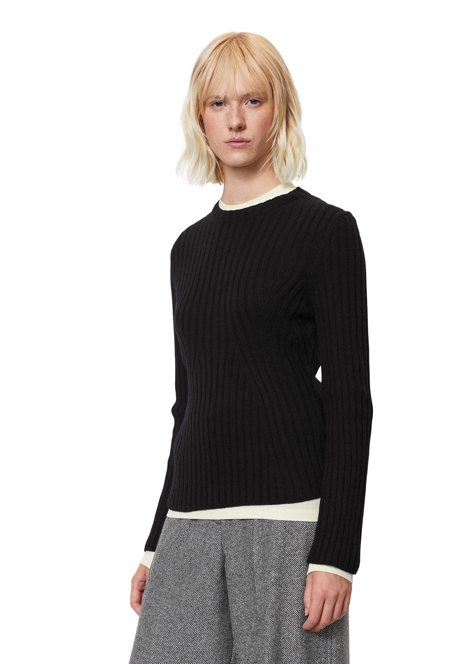 Marc O'Polo Strickpullover mit Fully fashioned Details schwarz