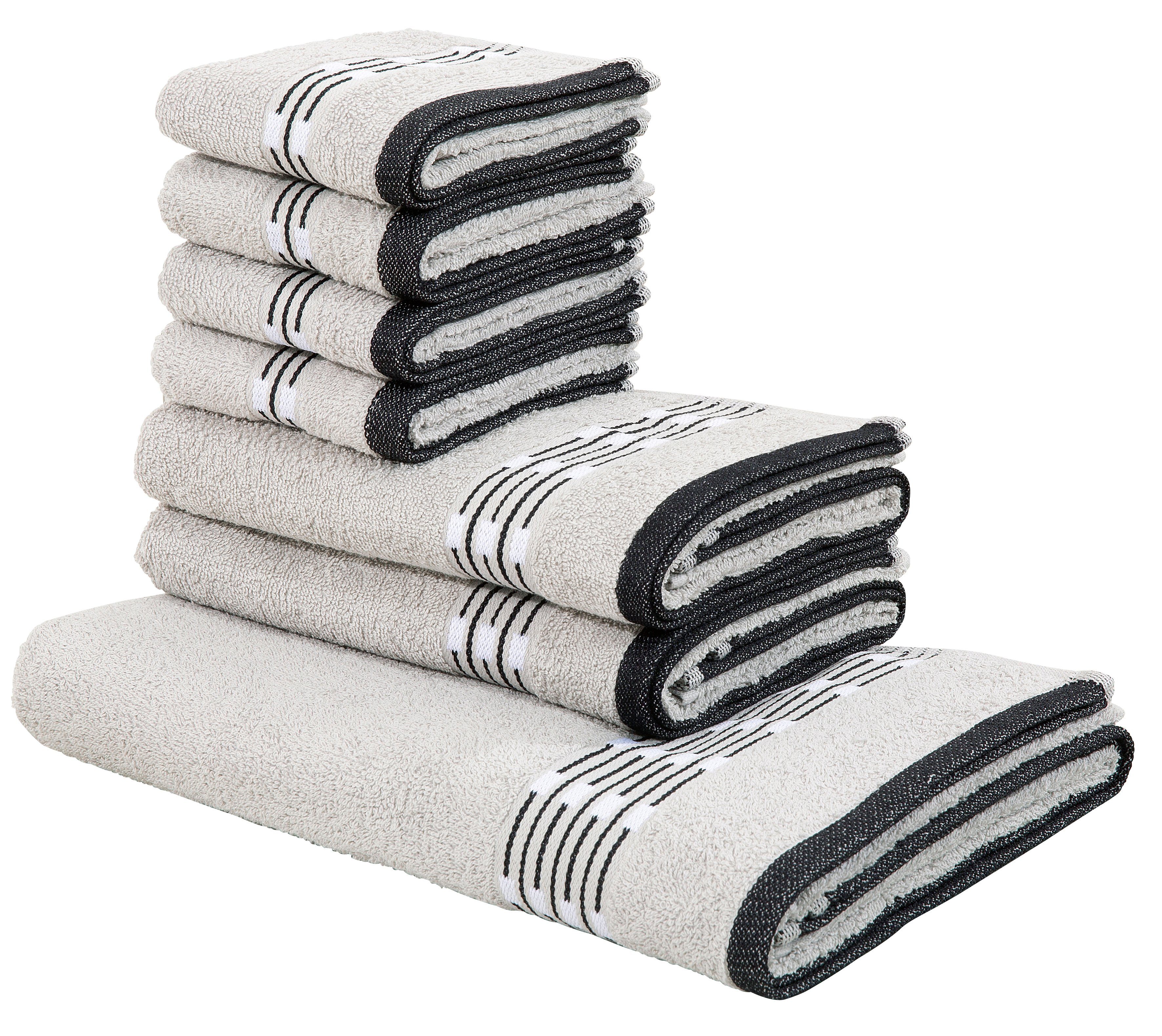 my home Handtuch Set Jonnie, aus 7-tlg), hellgrau Handtücher mit Handtuchset Bordüre (Set, 100% Walkfrottee, Baumwolle, gemusterter